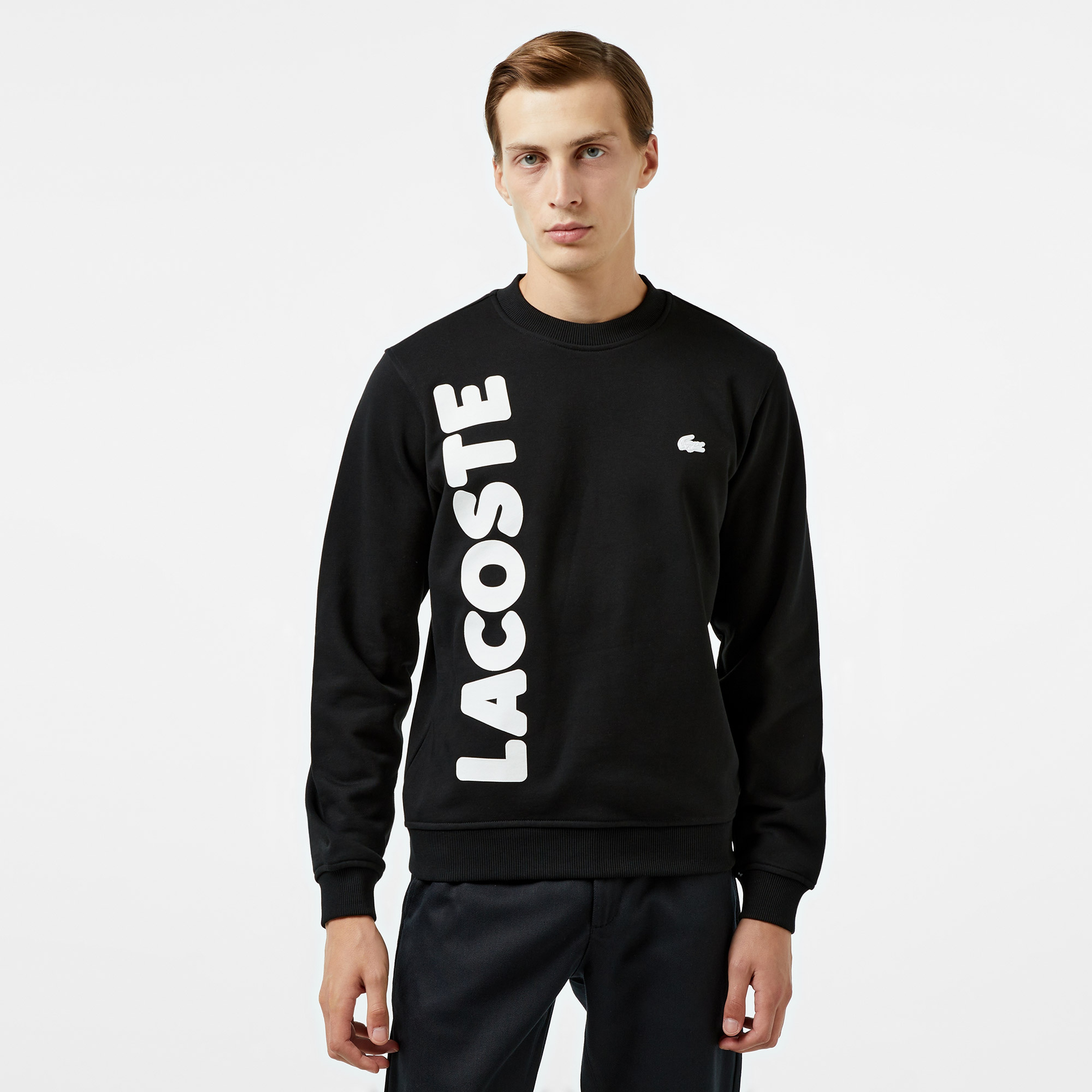 Erkek Relaxed Fit Bisiklet Yaka Baskılı Siyah Sweatshirt