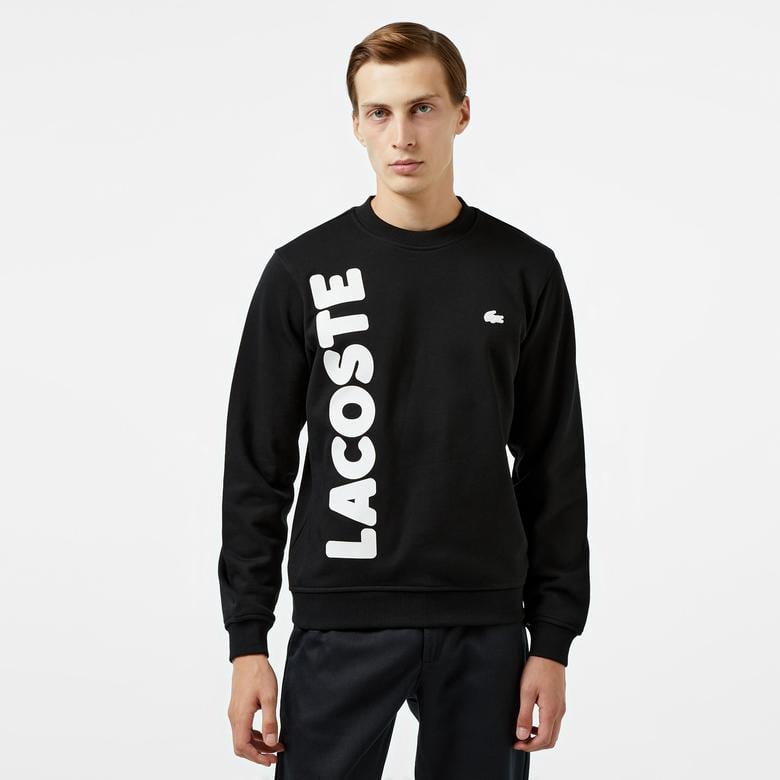 Erkek Relaxed Fit Bisiklet Yaka Baskılı Siyah Sweatshirt