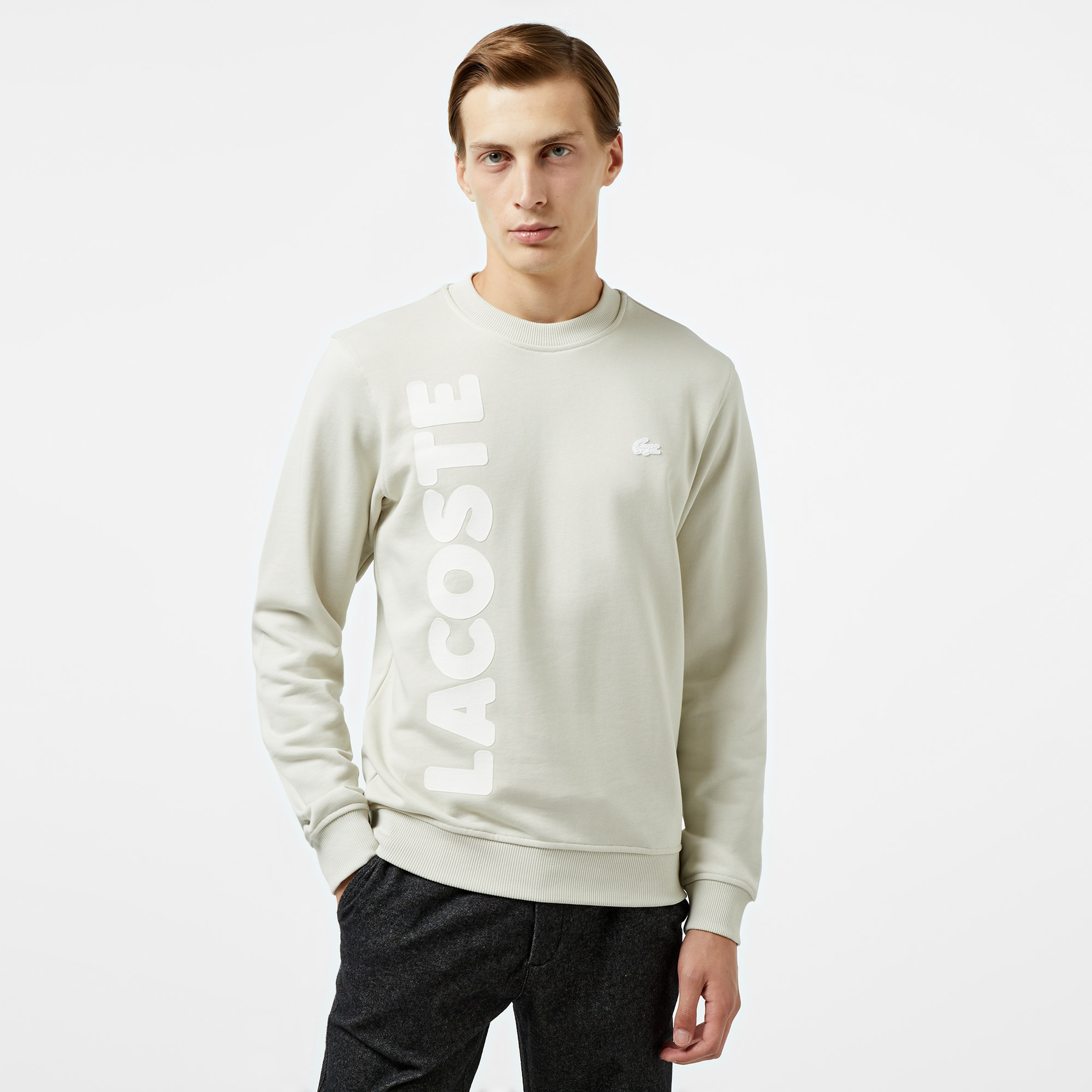 Erkek Relaxed Fit Bisiklet Yaka Baskılı Gri Sweatshirt
