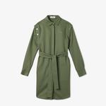 Kadın Relaxed Fit Uzun Kollu Gömlek Yaka Haki Elbise