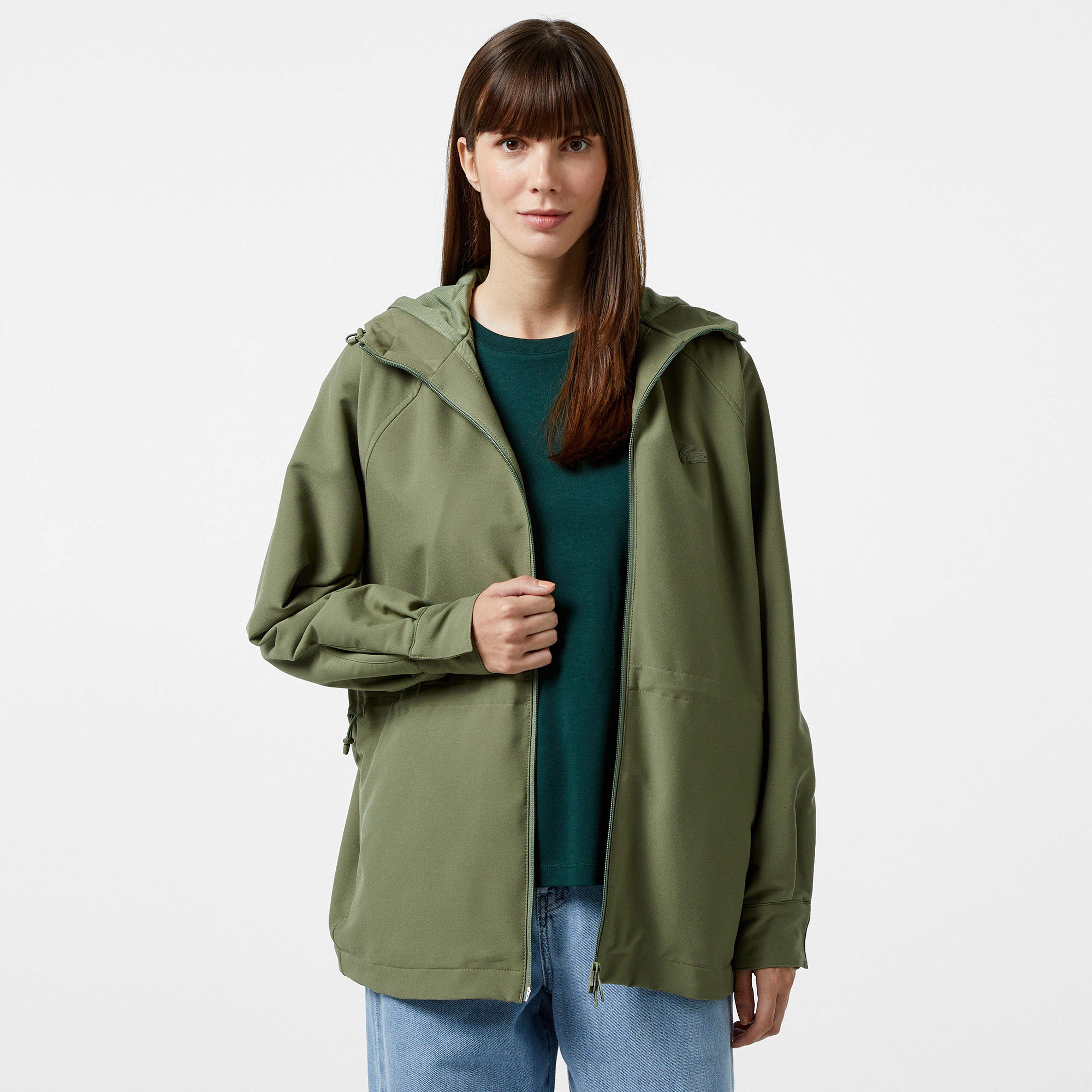 Kadın Relaxed Fit Kapüşonlu Yeşil Yağmurluk