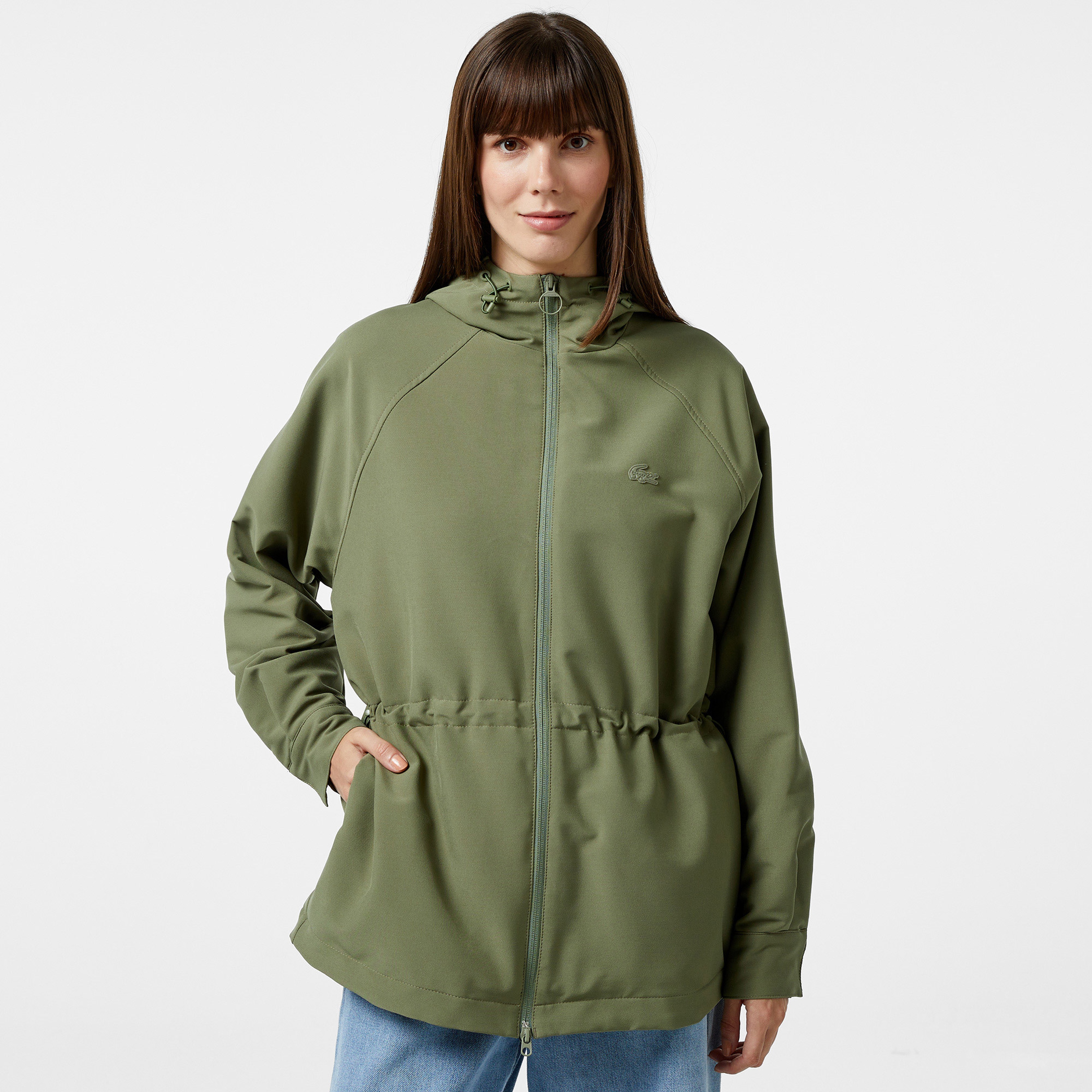 Kadın Relaxed Fit Kapüşonlu Yeşil Yağmurluk