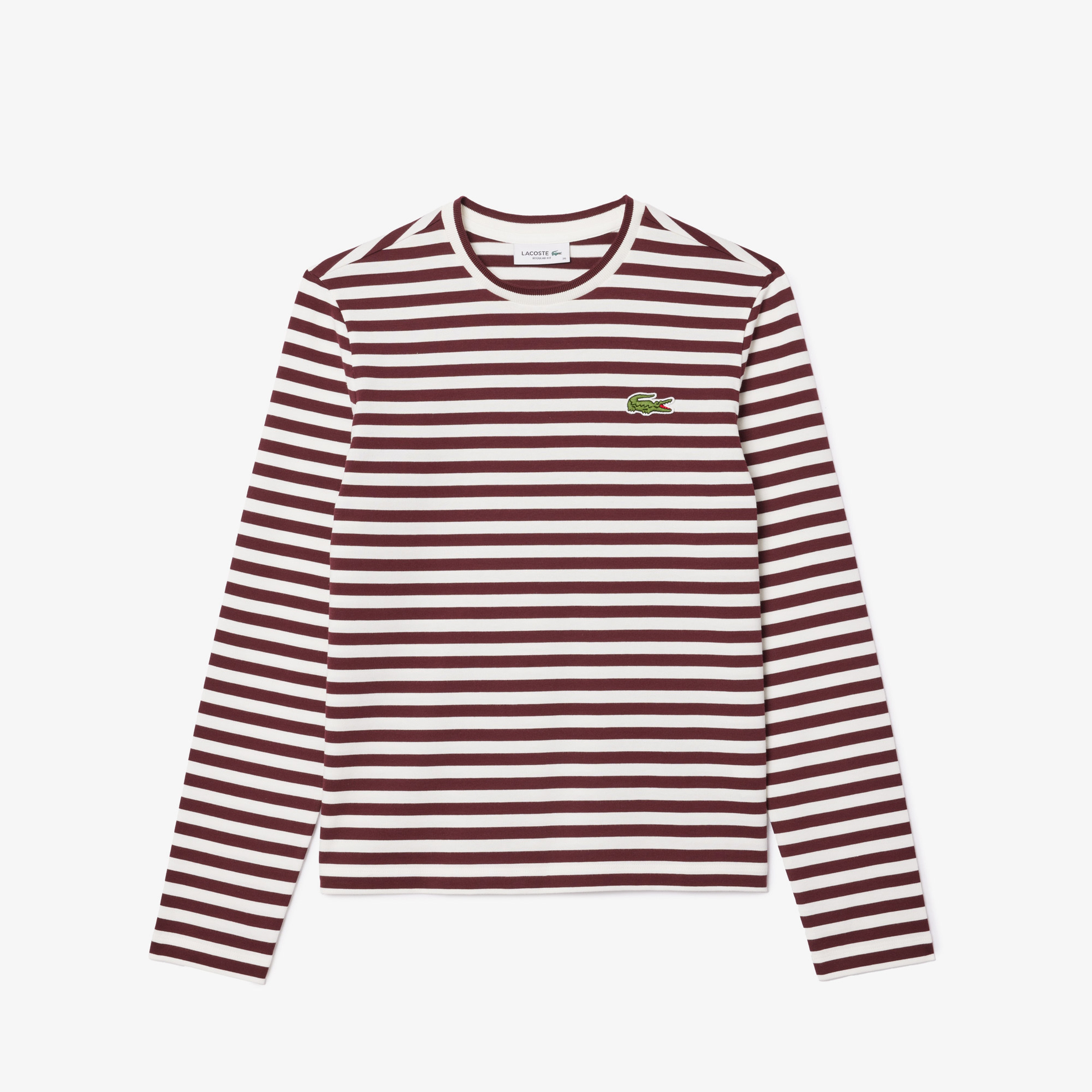 Kadın Regular Fit Uzun Kollu Bisiklet Yaka Çizgili Bordo T-Shirt