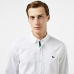 Erkek Slim Fit Düğmeli Yaka Beyaz Gömlek