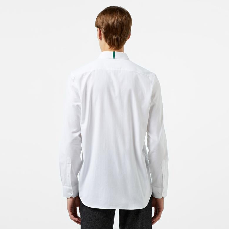 Erkek Slim Fit Düğmeli Yaka Beyaz Gömlek