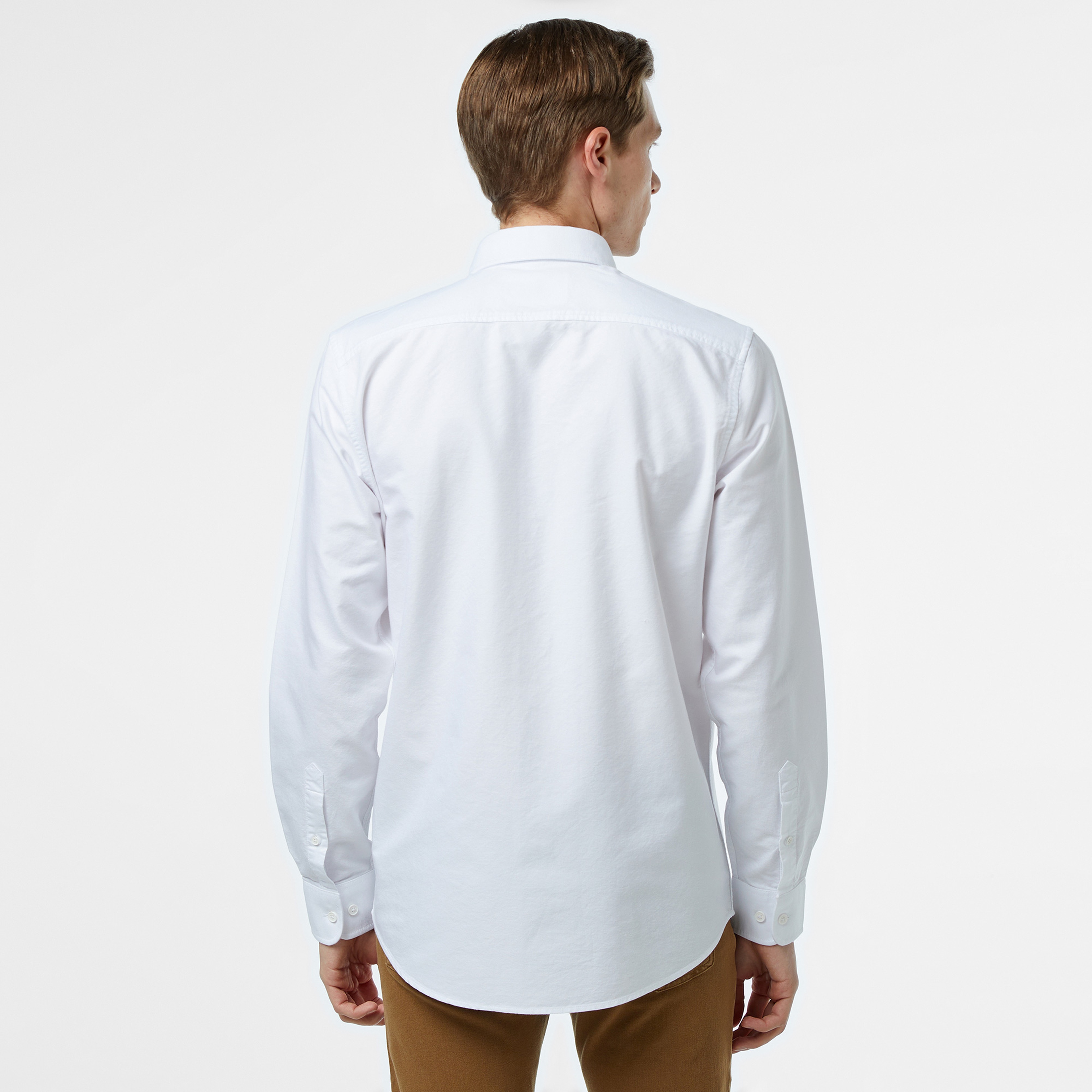 Erkek Slim Fit Düğmeli Yaka Beyaz Gömlek