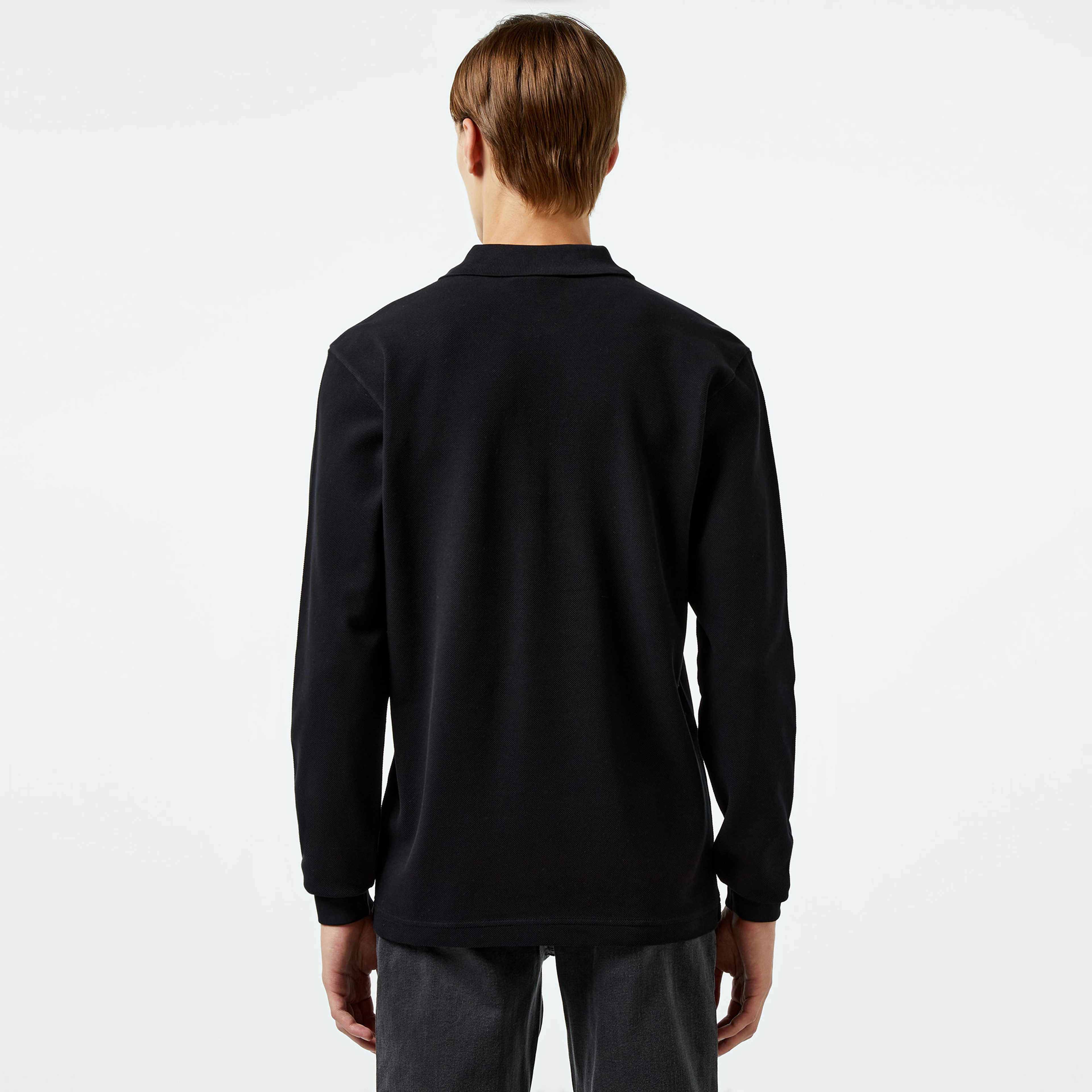 Erkek Relaxed Fit Uzun Kollu Siyah Polo