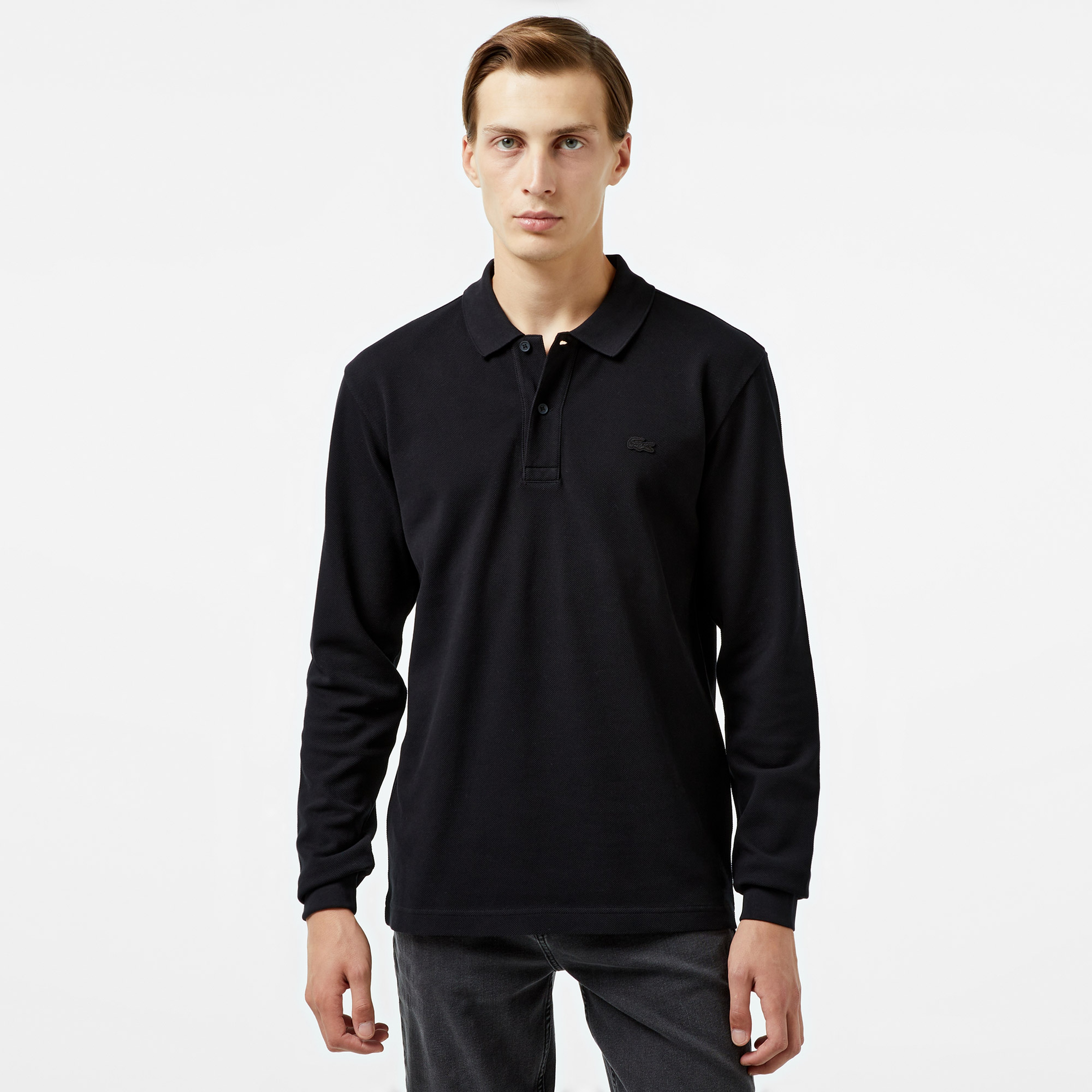 Erkek Relaxed Fit Uzun Kollu Siyah Polo