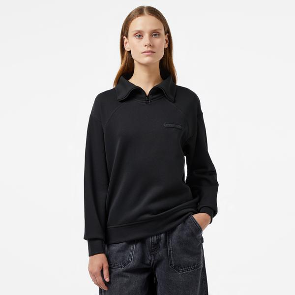 Kadın Regular Fit Fermuarlı Dik Yaka Siyah Sweatshirt