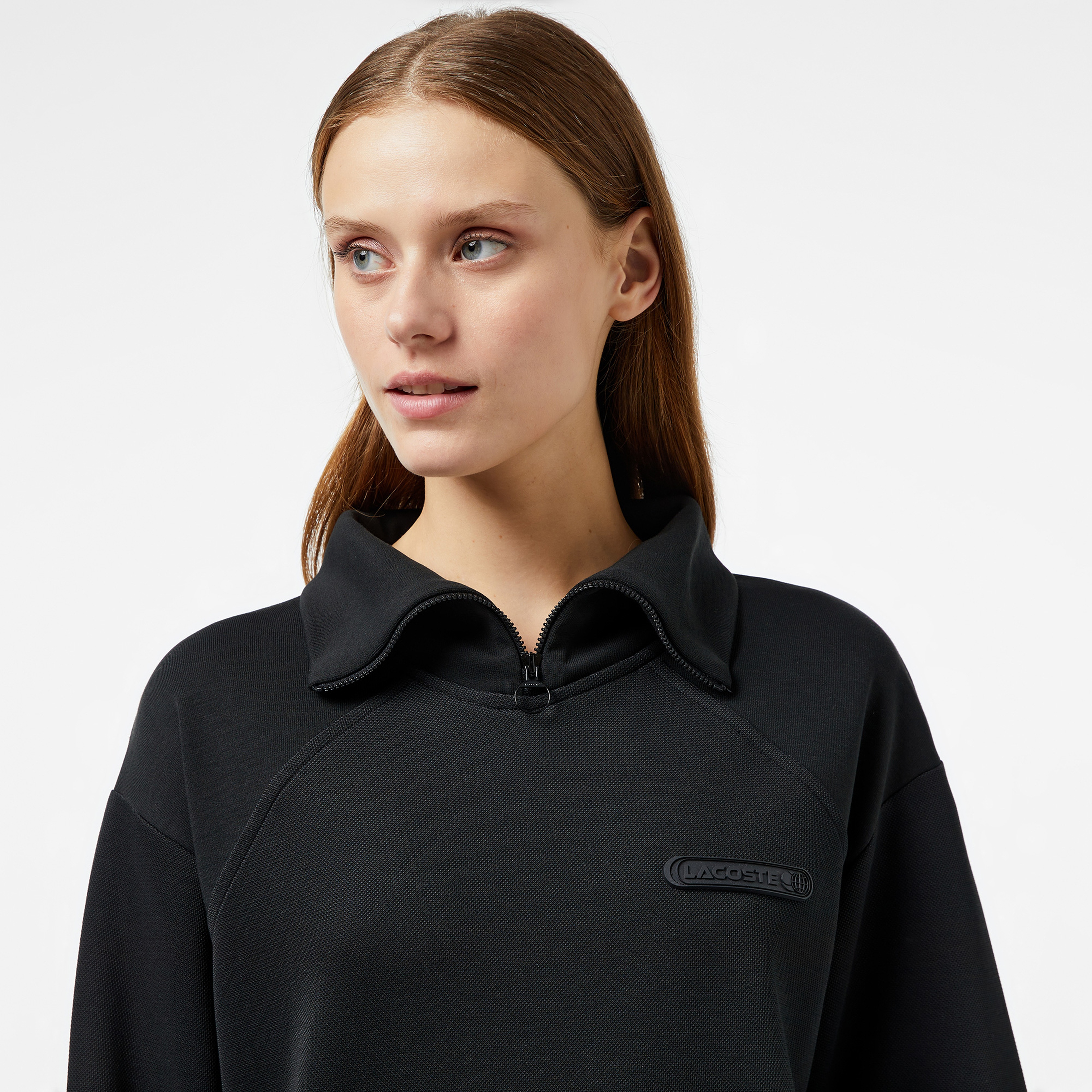 Kadın Regular Fit Fermuarlı Dik Yaka Siyah Sweatshirt