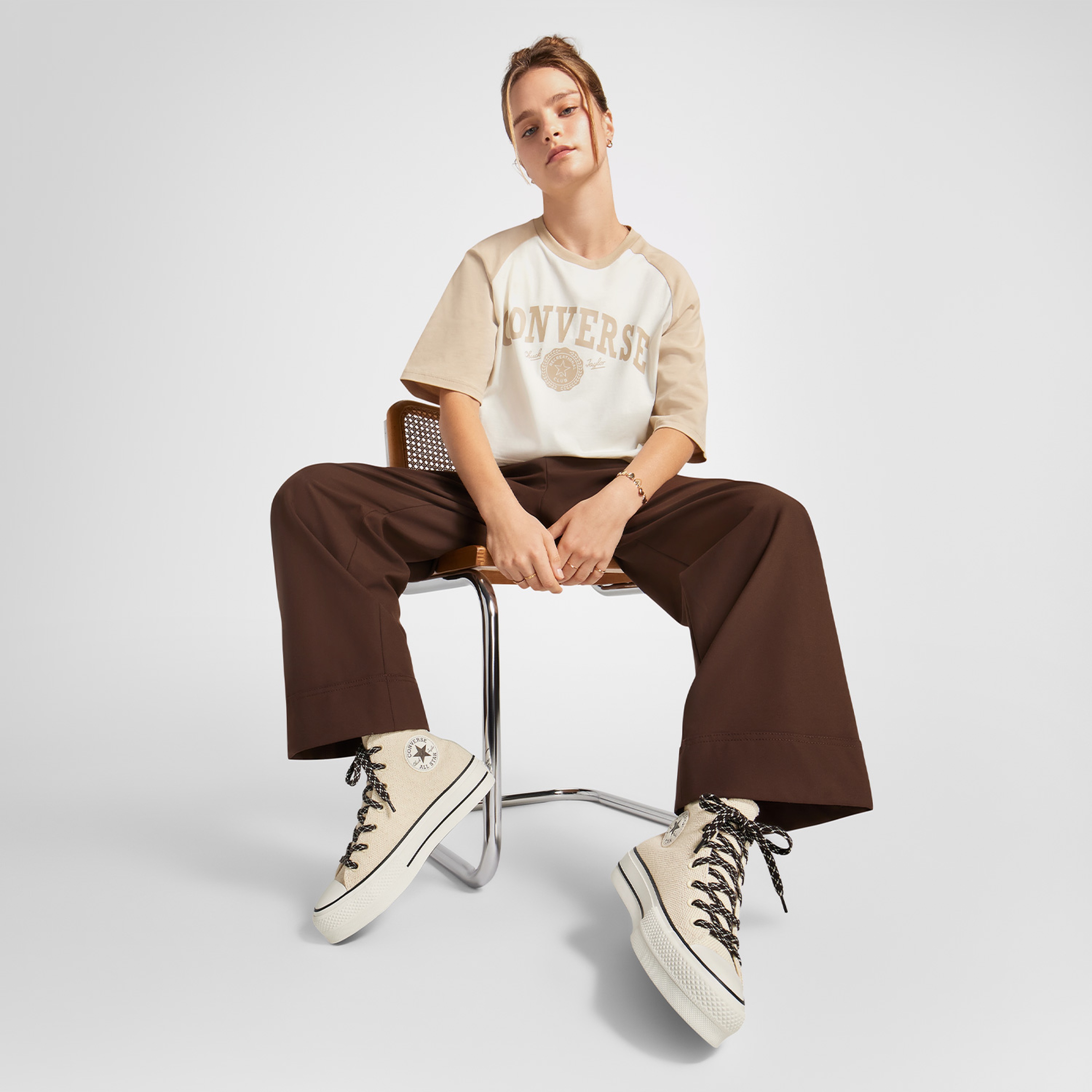 Converse Chuck Taylor All Lift Canvas & Leather Kadın Krem Sneaker