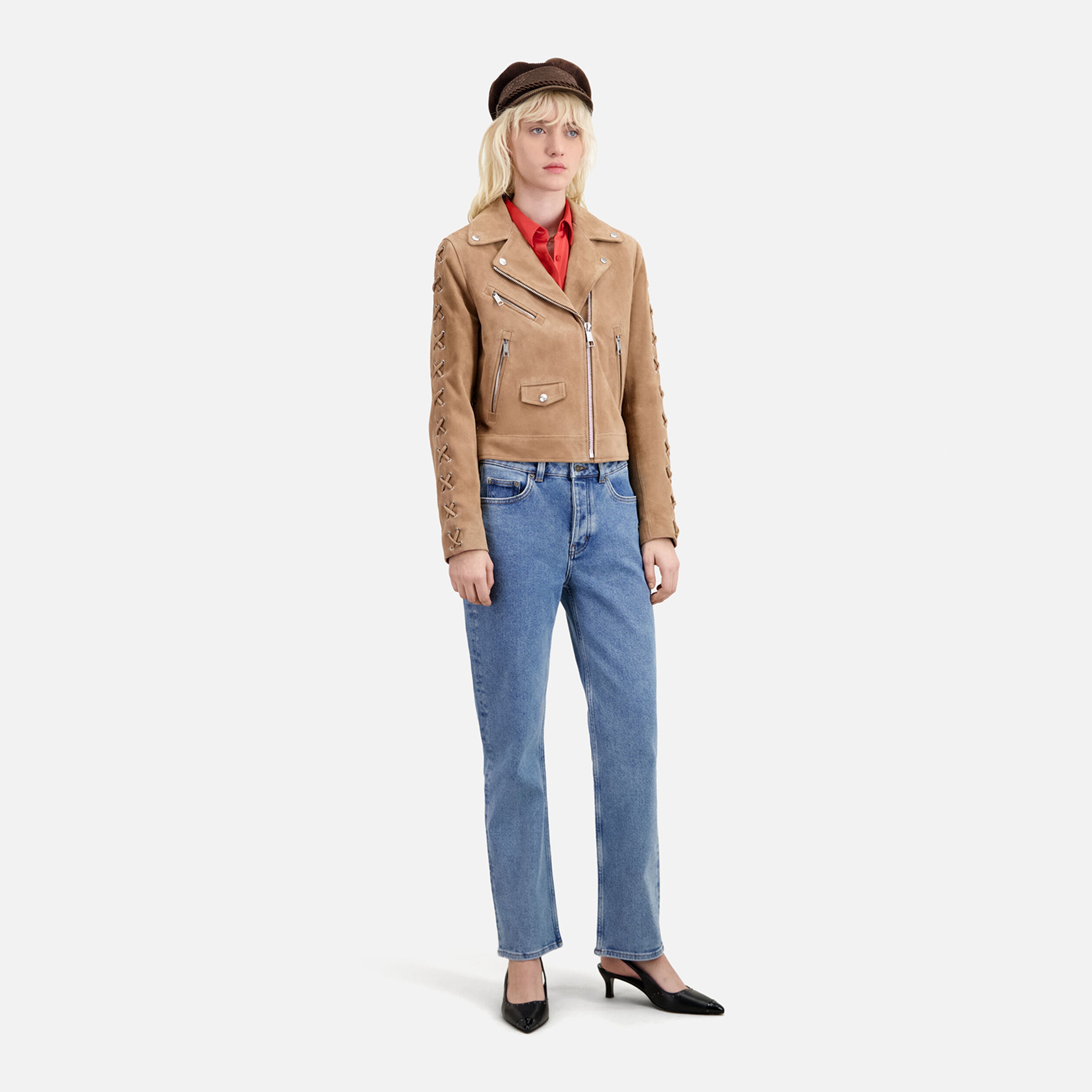 KADIN BEJ SÜET BIKER CEKET