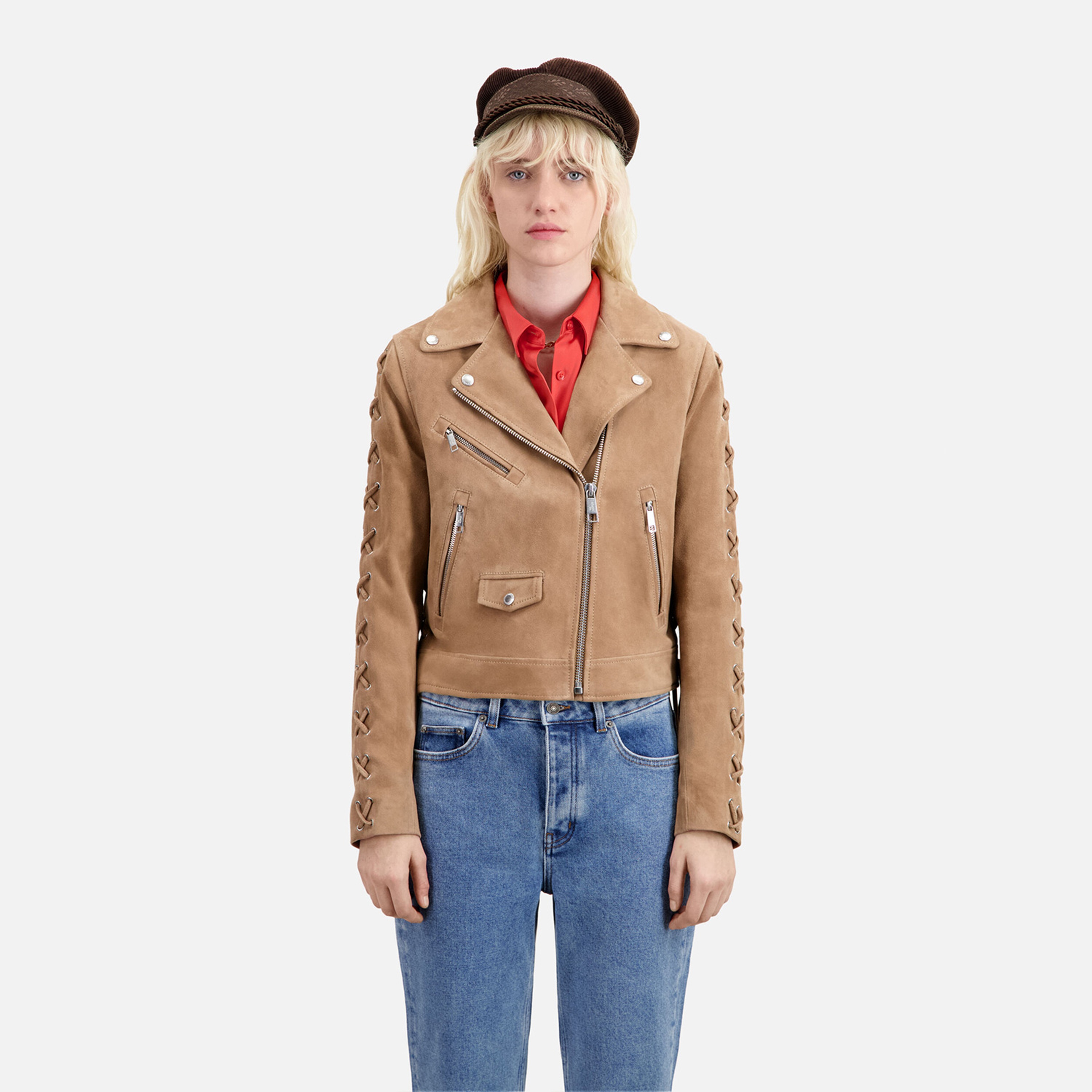 KADIN BEJ SÜET BIKER CEKET