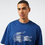 Erkek Relaxed Fit Bisiklet Yaka Baskılı Lacivert T-Shirt