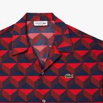 Erkek Relaxed Fit Kısa Kollu Monogram Bordo Gömlek