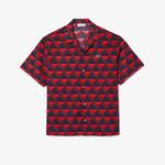 Erkek Relaxed Fit Kısa Kollu Monogram Bordo Gömlek