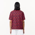 Erkek Relaxed Fit Kısa Kollu Monogram Bordo Gömlek