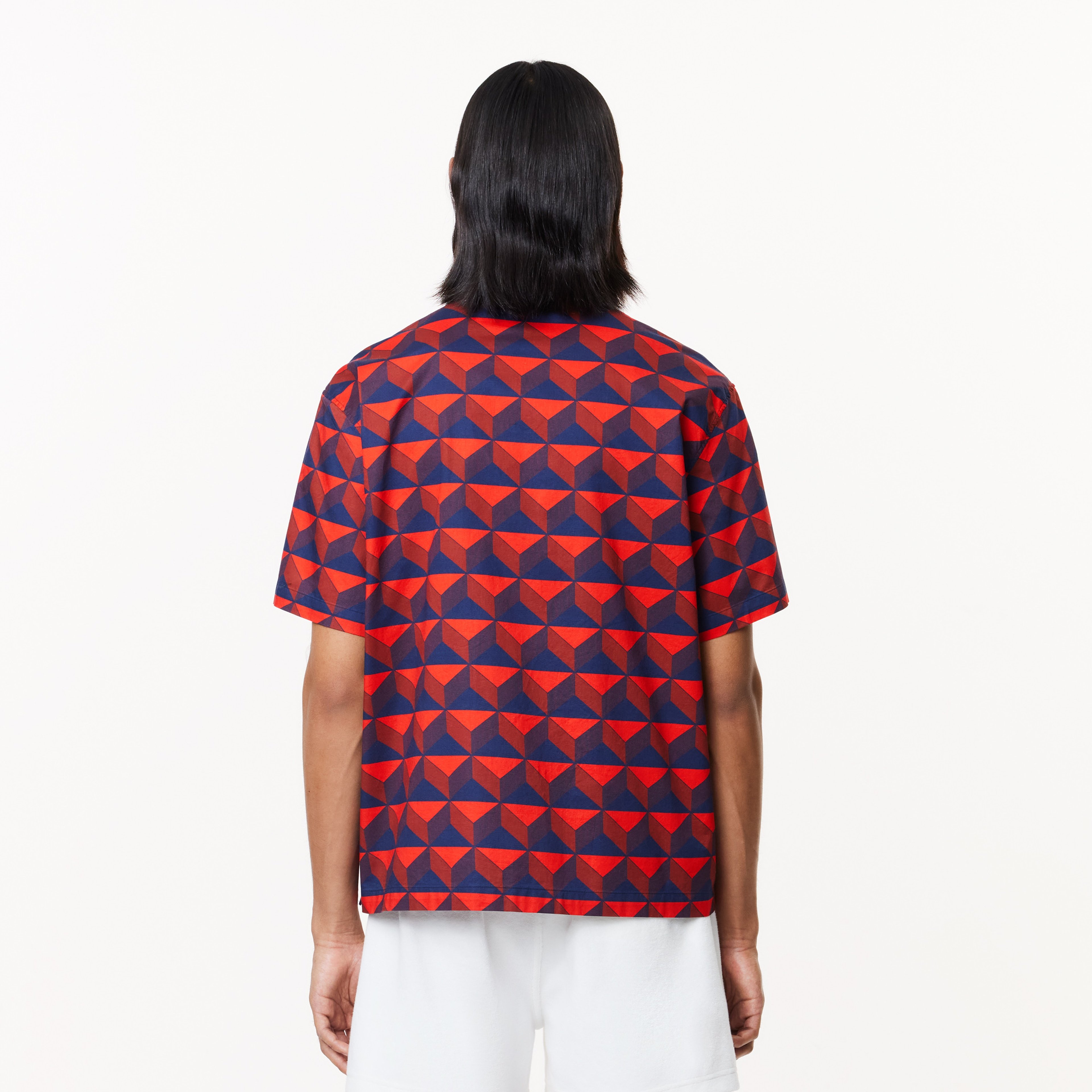 Erkek Relaxed Fit Kısa Kollu Monogram Bordo Gömlek