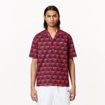 Erkek Relaxed Fit Kısa Kollu Monogram Bordo Gömlek