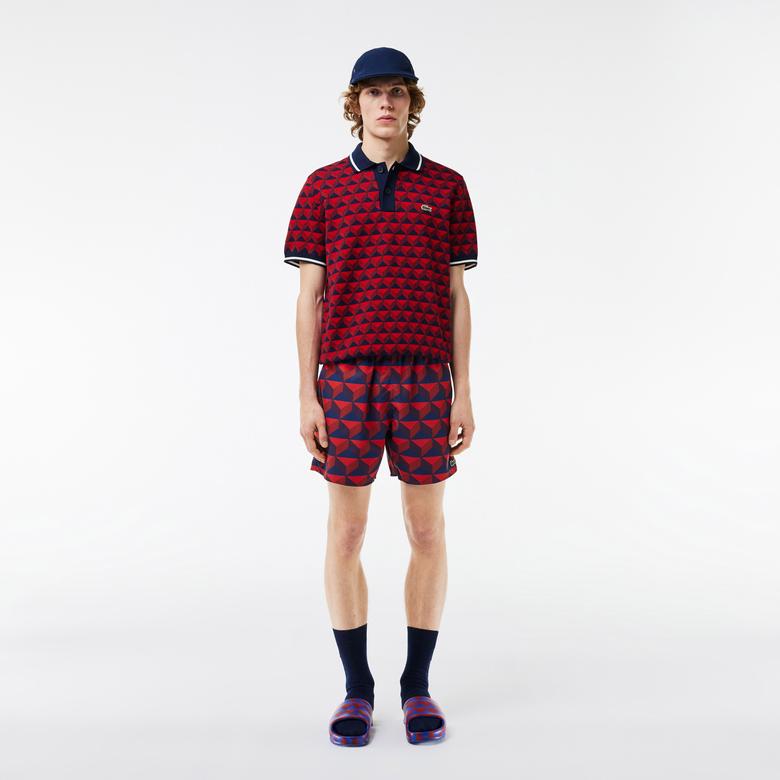 Erkek Regular Fit Polo Yaka Monogram Bordo Triko