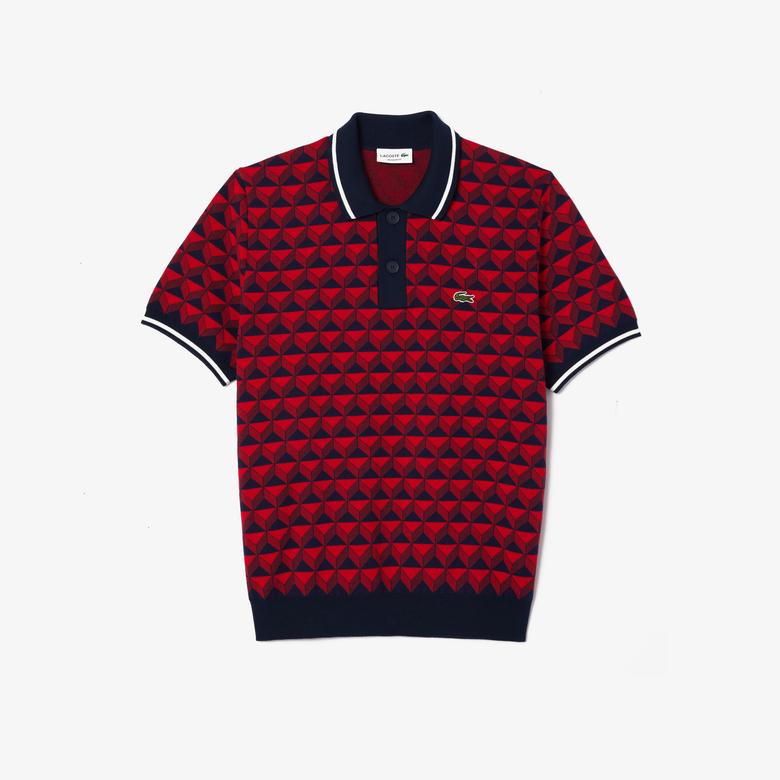 Erkek Regular Fit Polo Yaka Monogram Bordo Triko