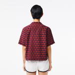 Kadın Relaxed Fit Kısa Kollu Monogram Bordo Gömlek