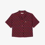Kadın Relaxed Fit Kısa Kollu Monogram Bordo Gömlek