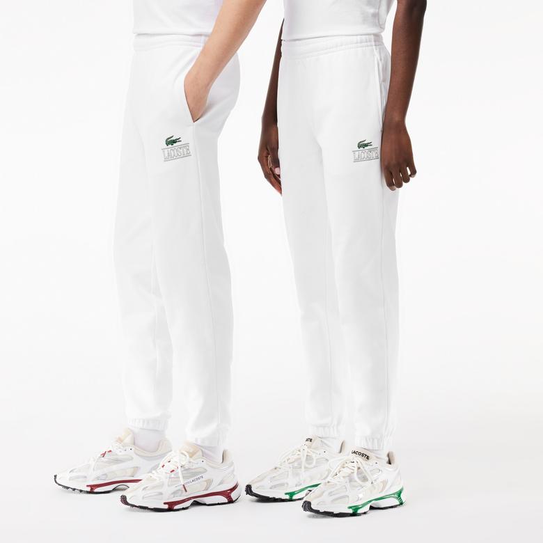 Unisex Tapered Fit Baskılı Beyaz Eşofman Altı