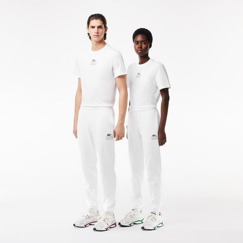 Unisex Tapered Fit Baskılı Beyaz Eşofman Altı