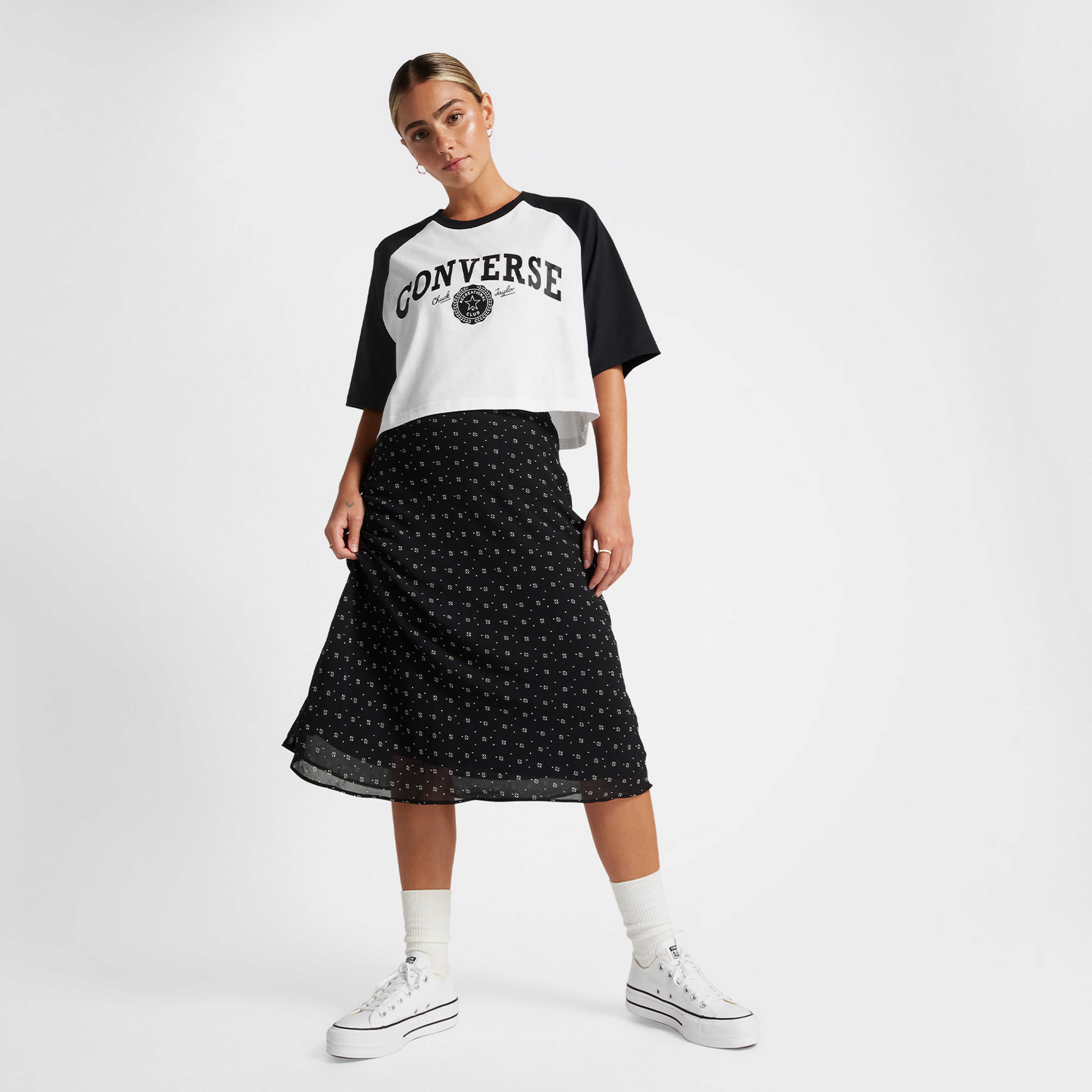 Converse Retro Cropped Kadın Beyaz Crop T-Shirt