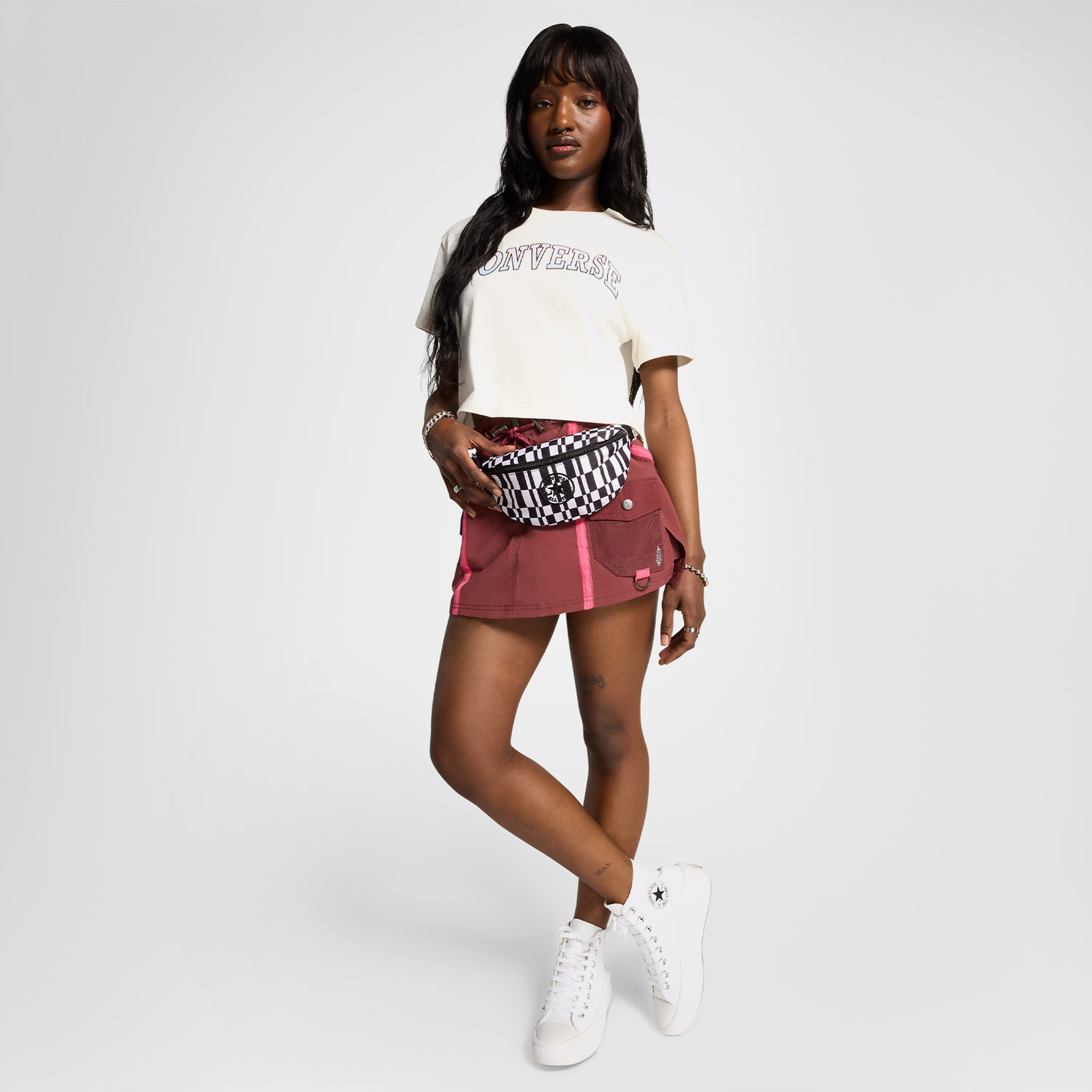 Converse Chuck Taylor Unisex Kare Desenli Siyah Bel Çantası