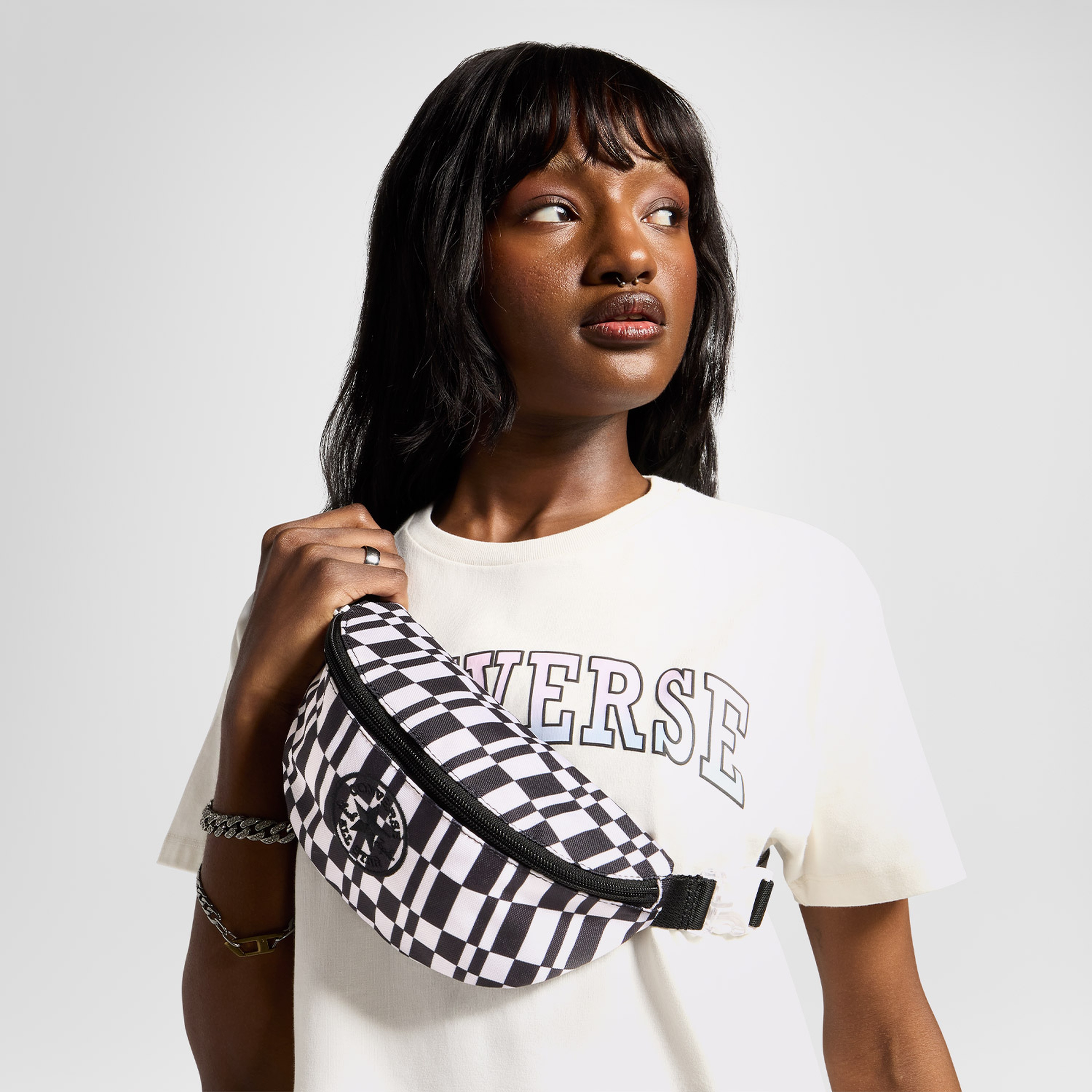 Converse Chuck Taylor Unisex Kare Desenli Siyah Bel Çantası