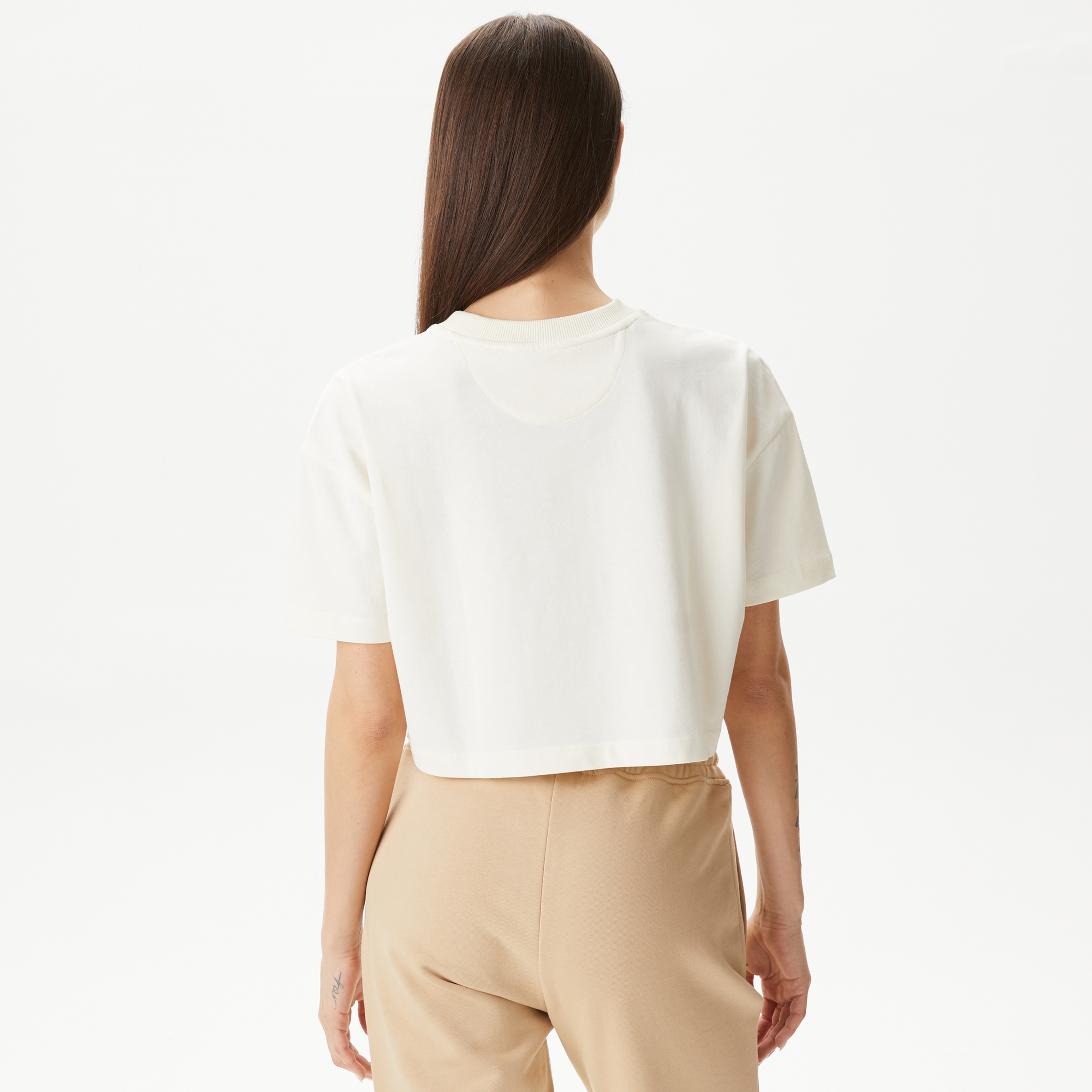 UNITED4 Kadın Krem Crop T-Shirt