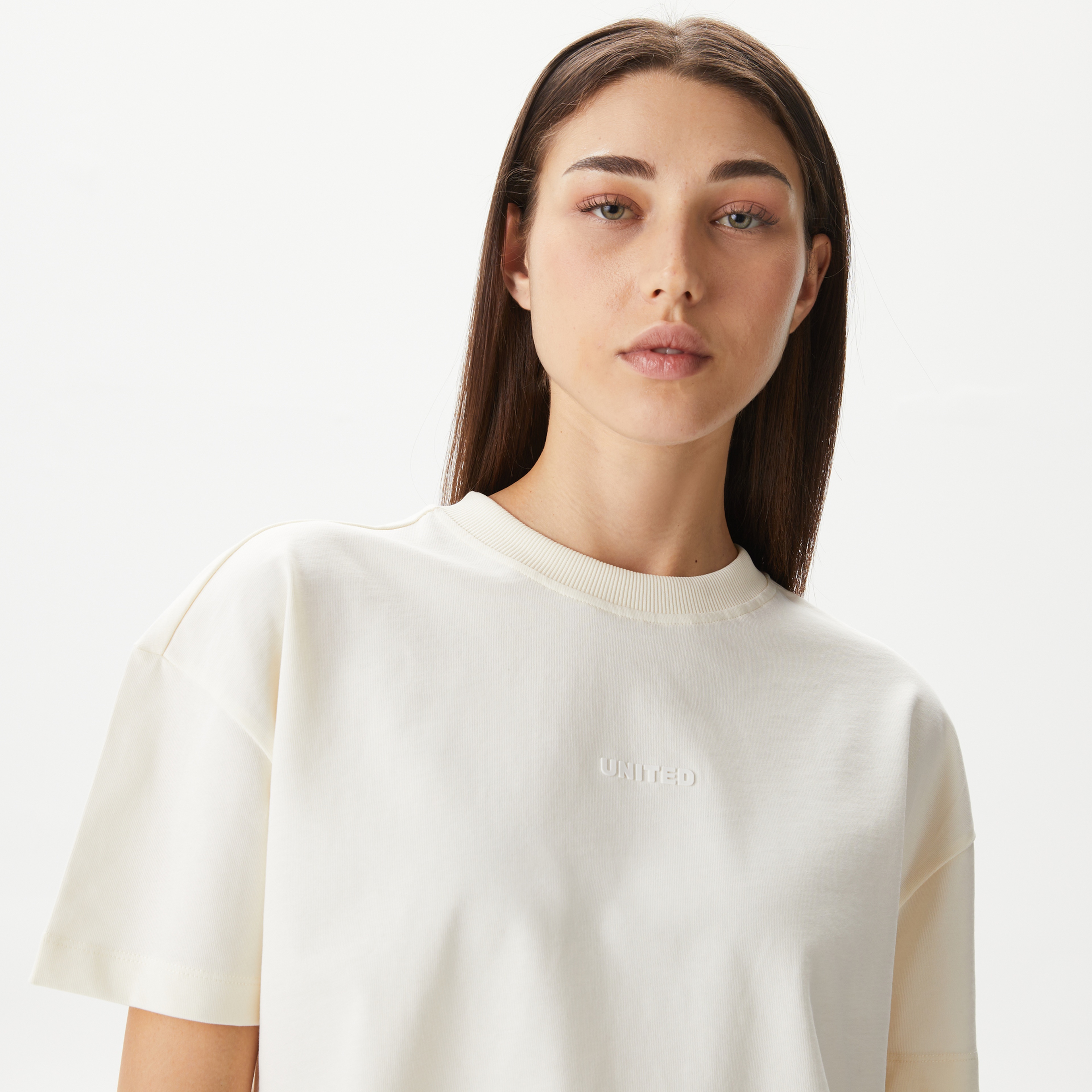 UNITED4 Kadın Krem Crop T-Shirt