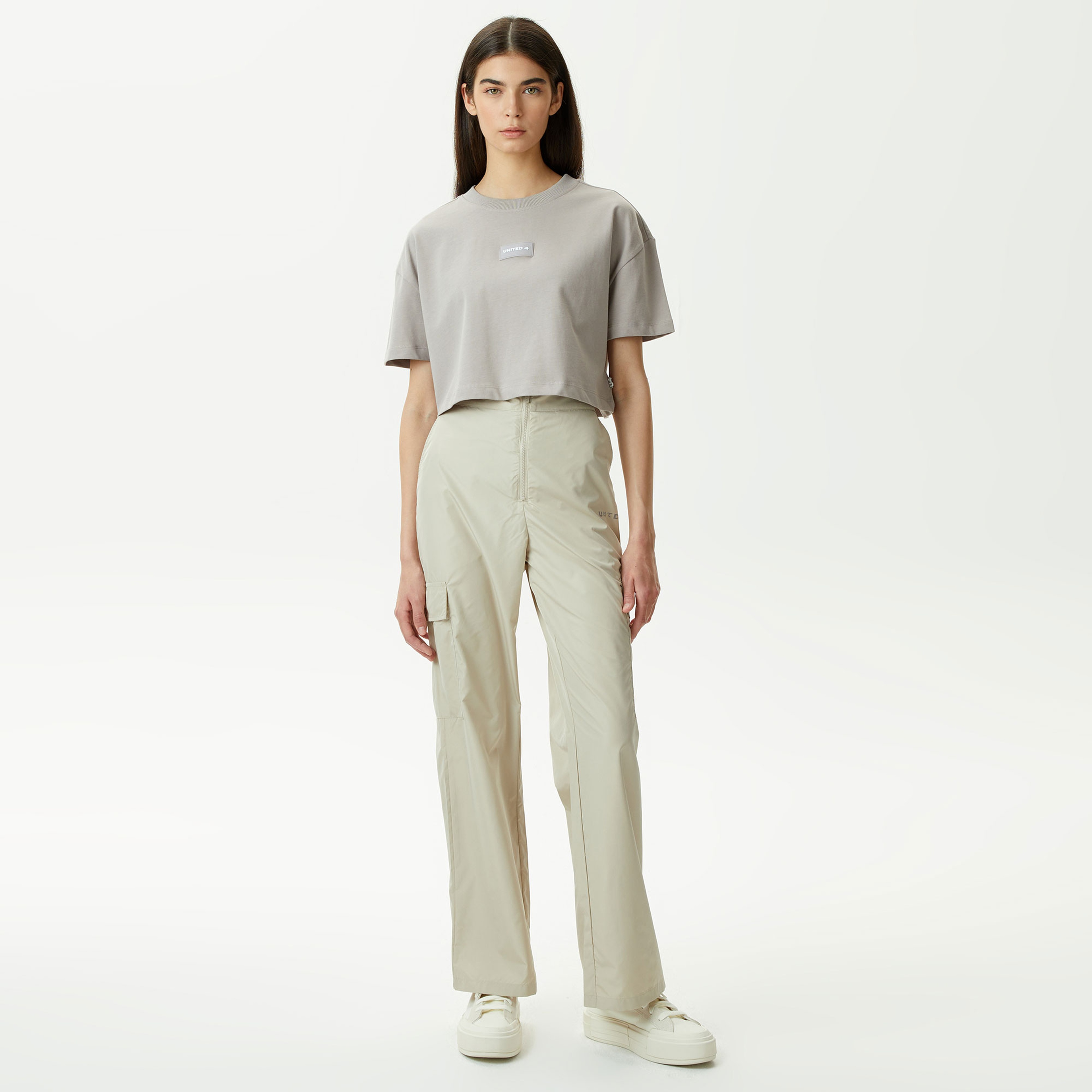 UNITED4 Kadın Gri Crop T-Shirt