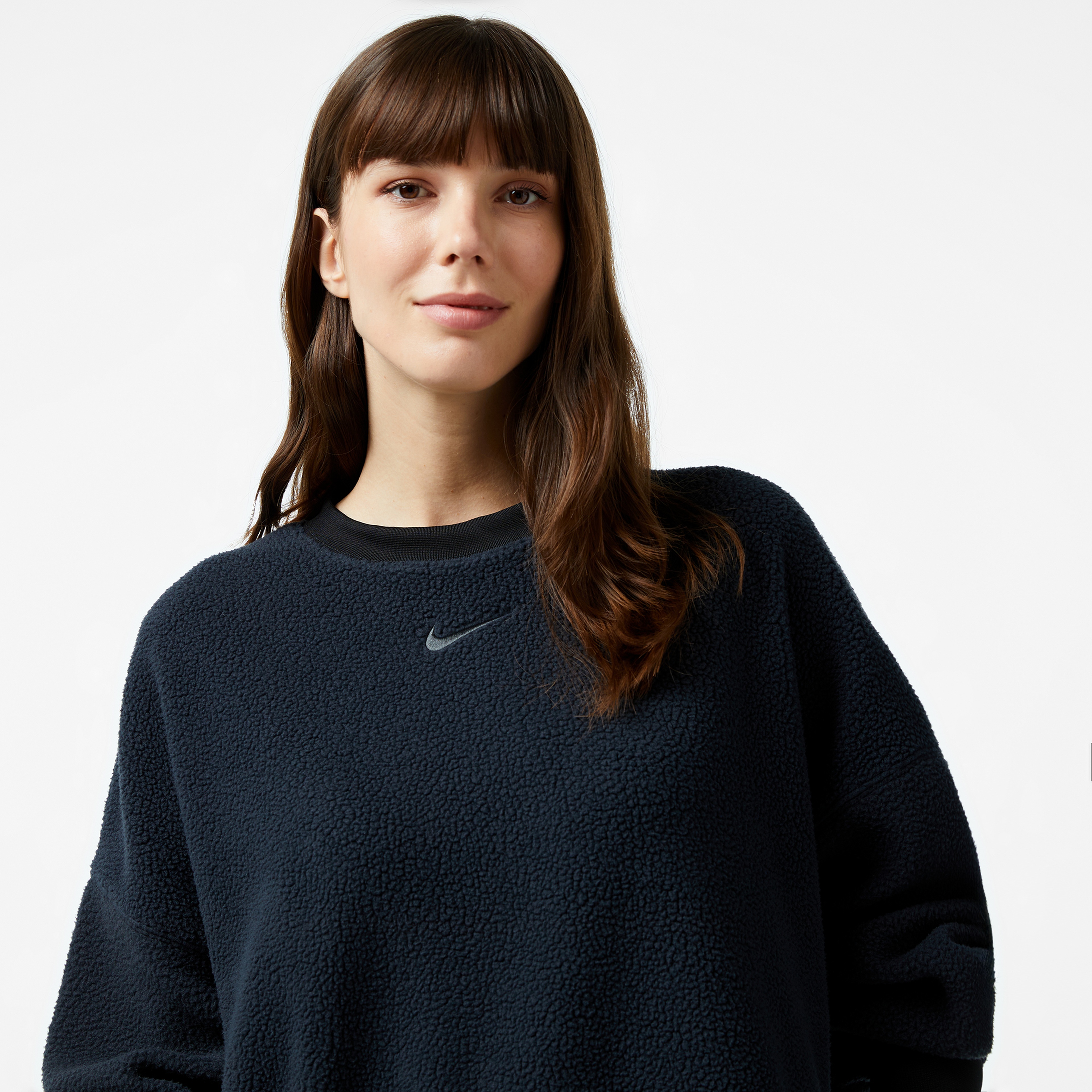 Nike Sportswear Plush Kısa Sıfır Yaka Kadın Siyah Sweatshirt