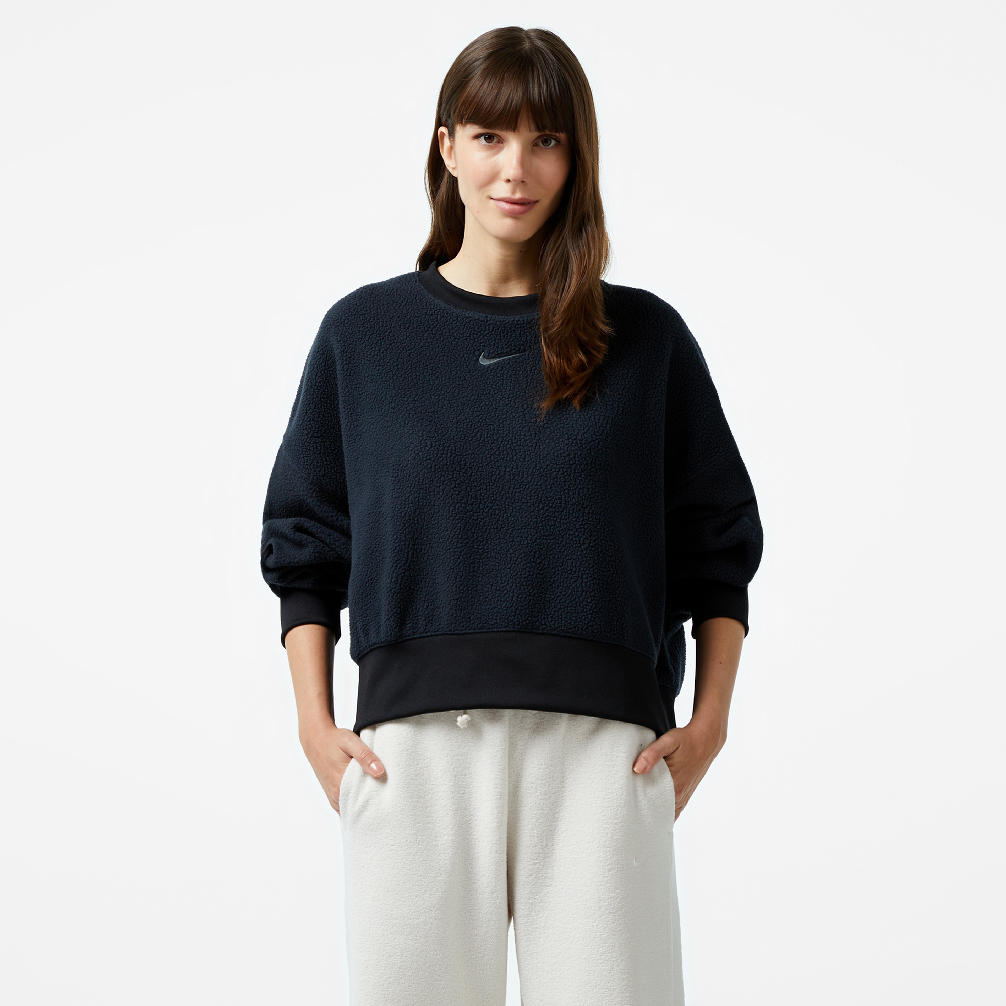 Nike Sportswear Plush Kısa Sıfır Yaka Kadın Siyah Sweatshirt