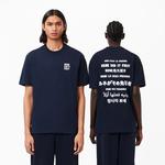 Unisex Classic Fit Bisiklet Yaka Baskılı Lacivert T-Shirt