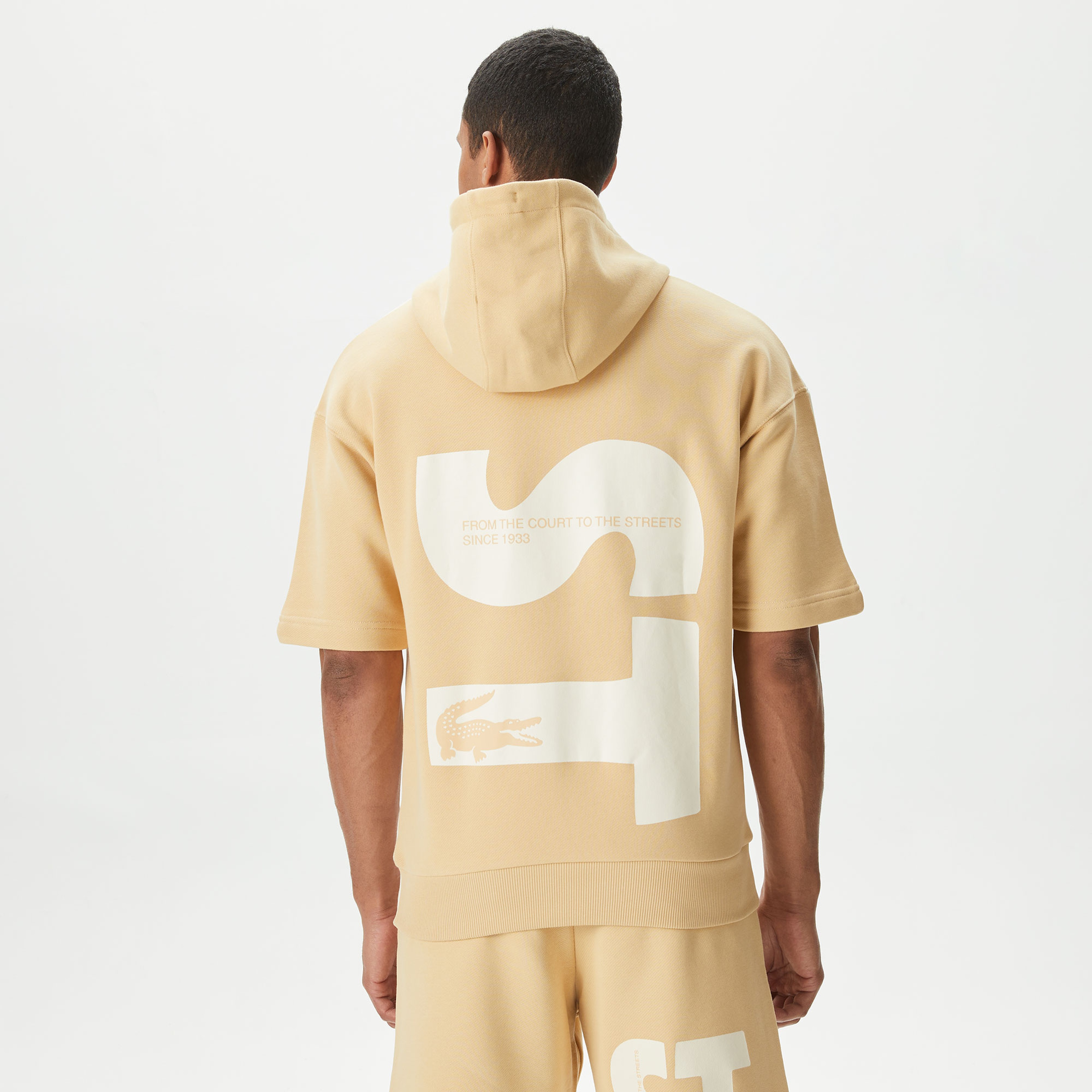 Erkek Loose Fit Kapüşonlu Baskılı Krem Sweatshirt