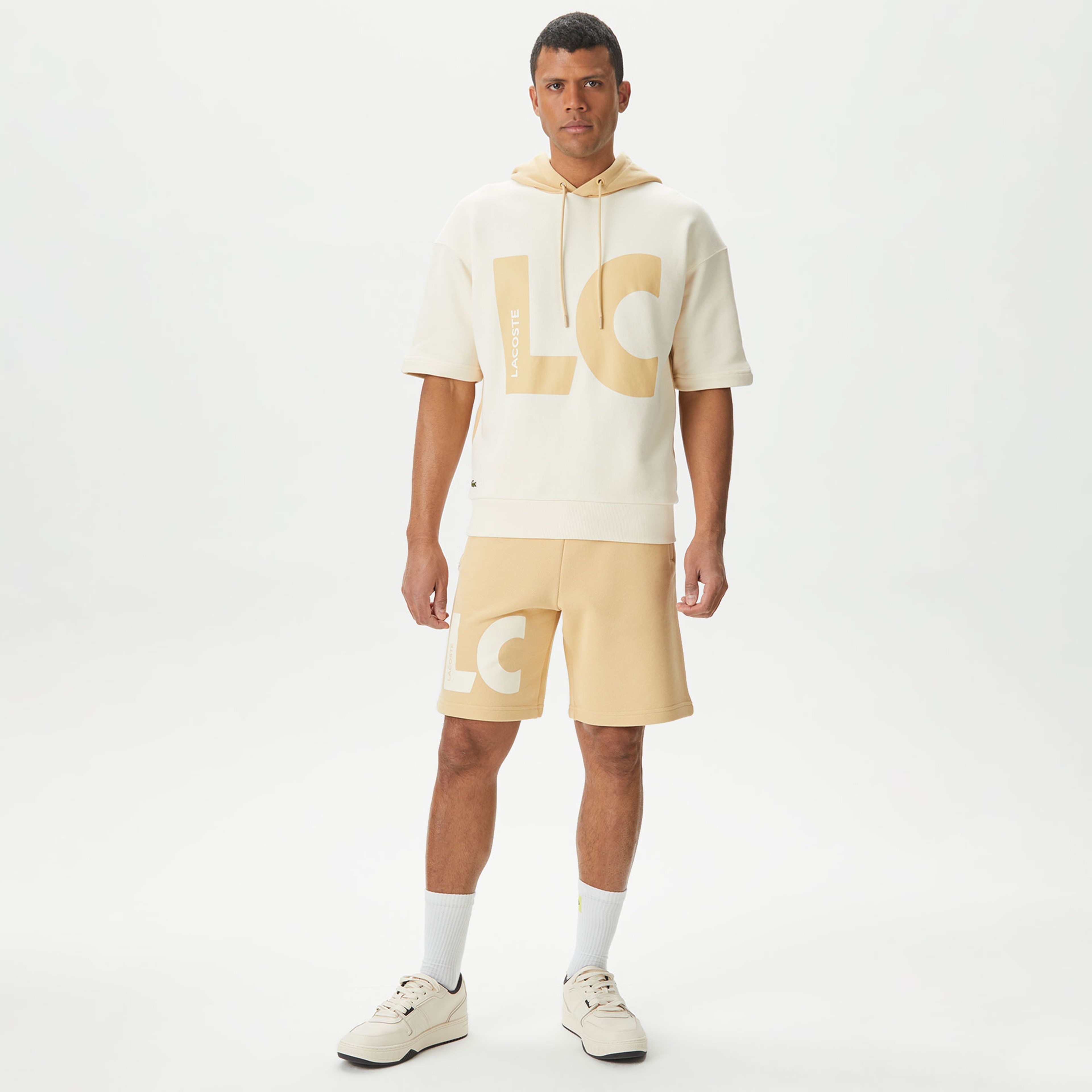 Erkek Loose Fit Kapüşonlu Baskılı Krem Sweatshirt