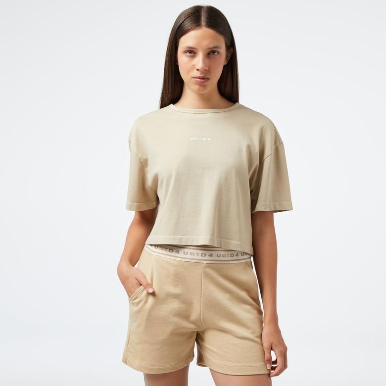 UNITED4 Kadın Bej Crop T-Shirt