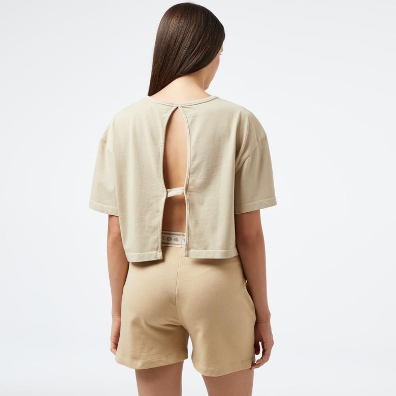 UNITED4 Kadın Bej Crop T-Shirt