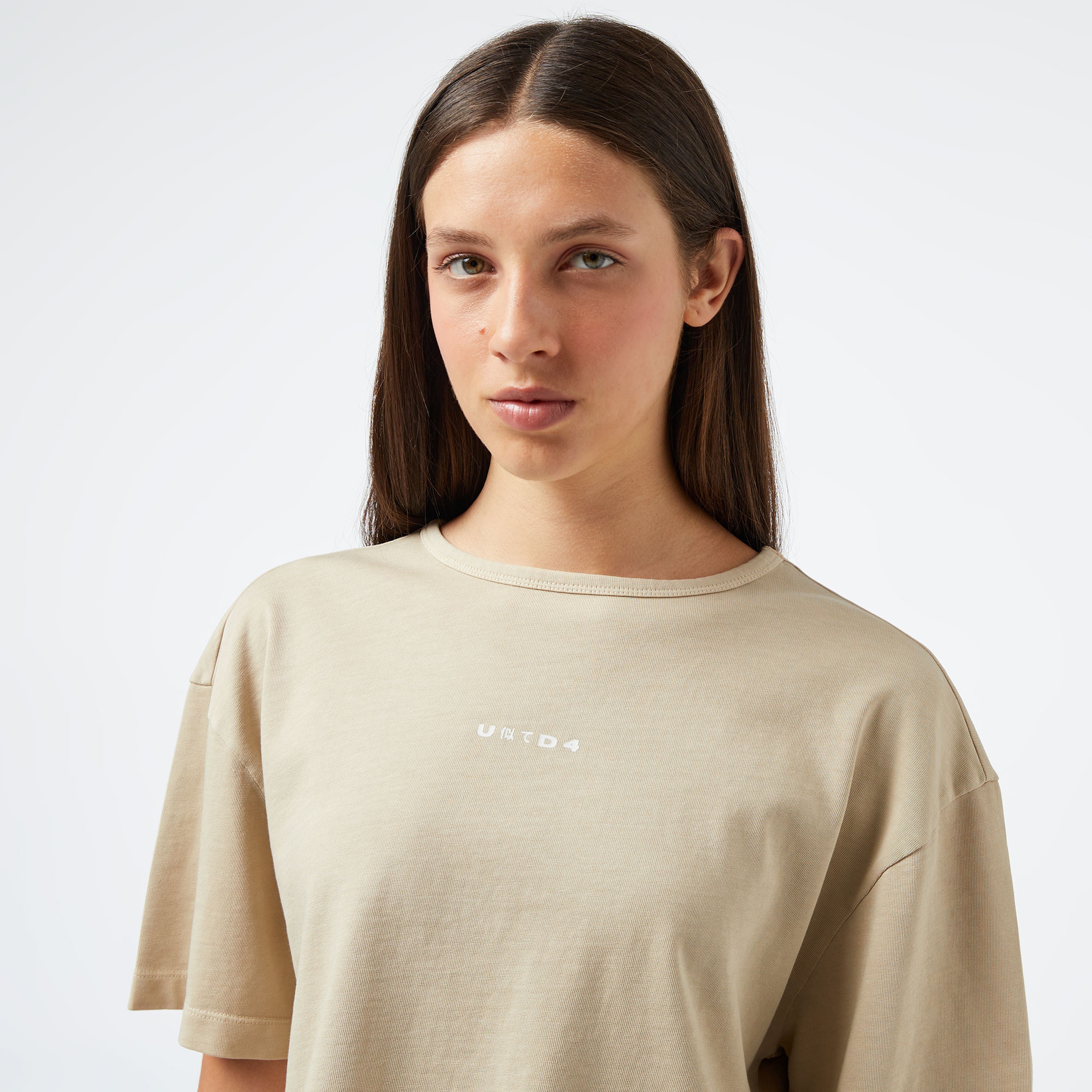 UNITED4 Kadın Bej Crop T-Shirt