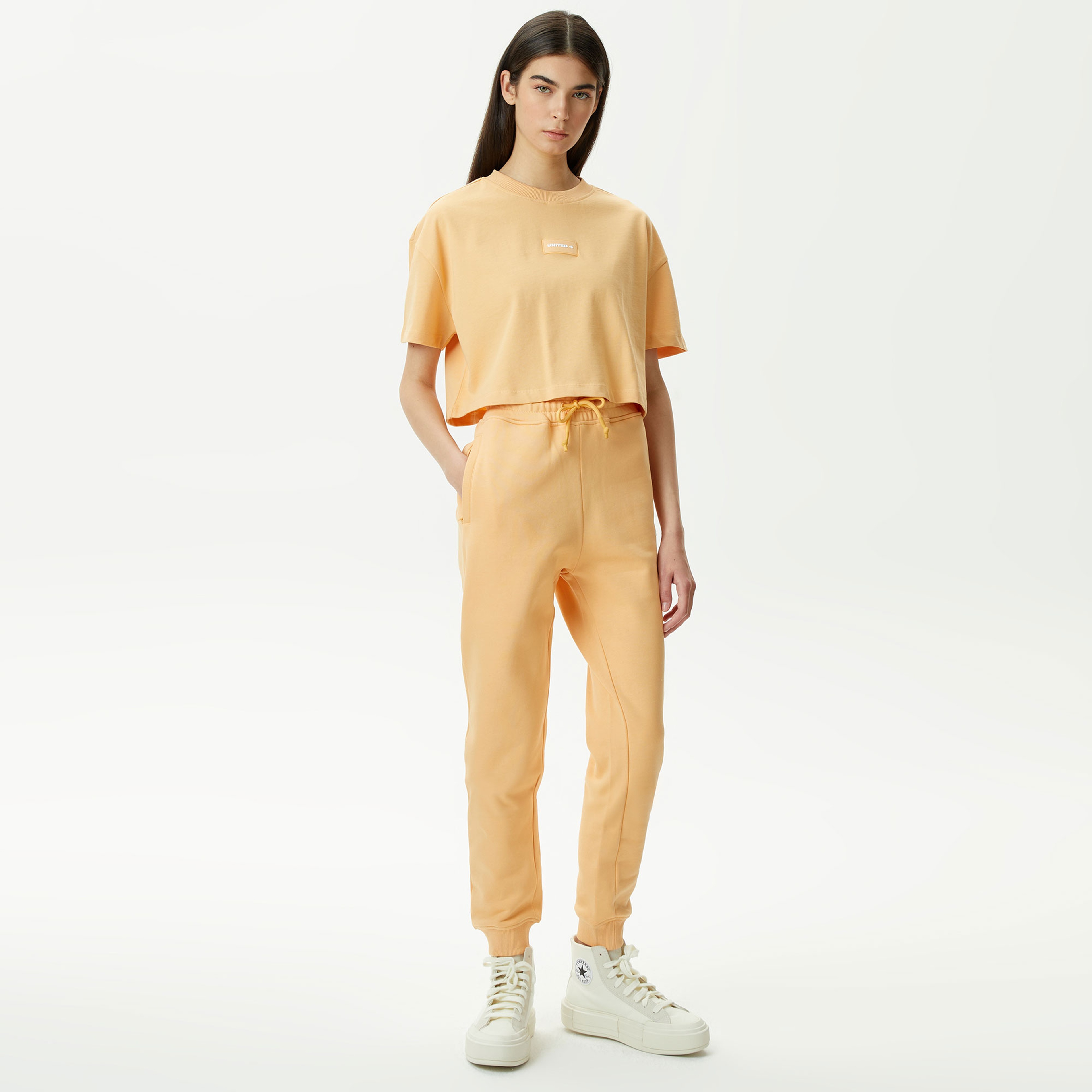 UNITED4 Kadın Turuncu Crop T-Shirt