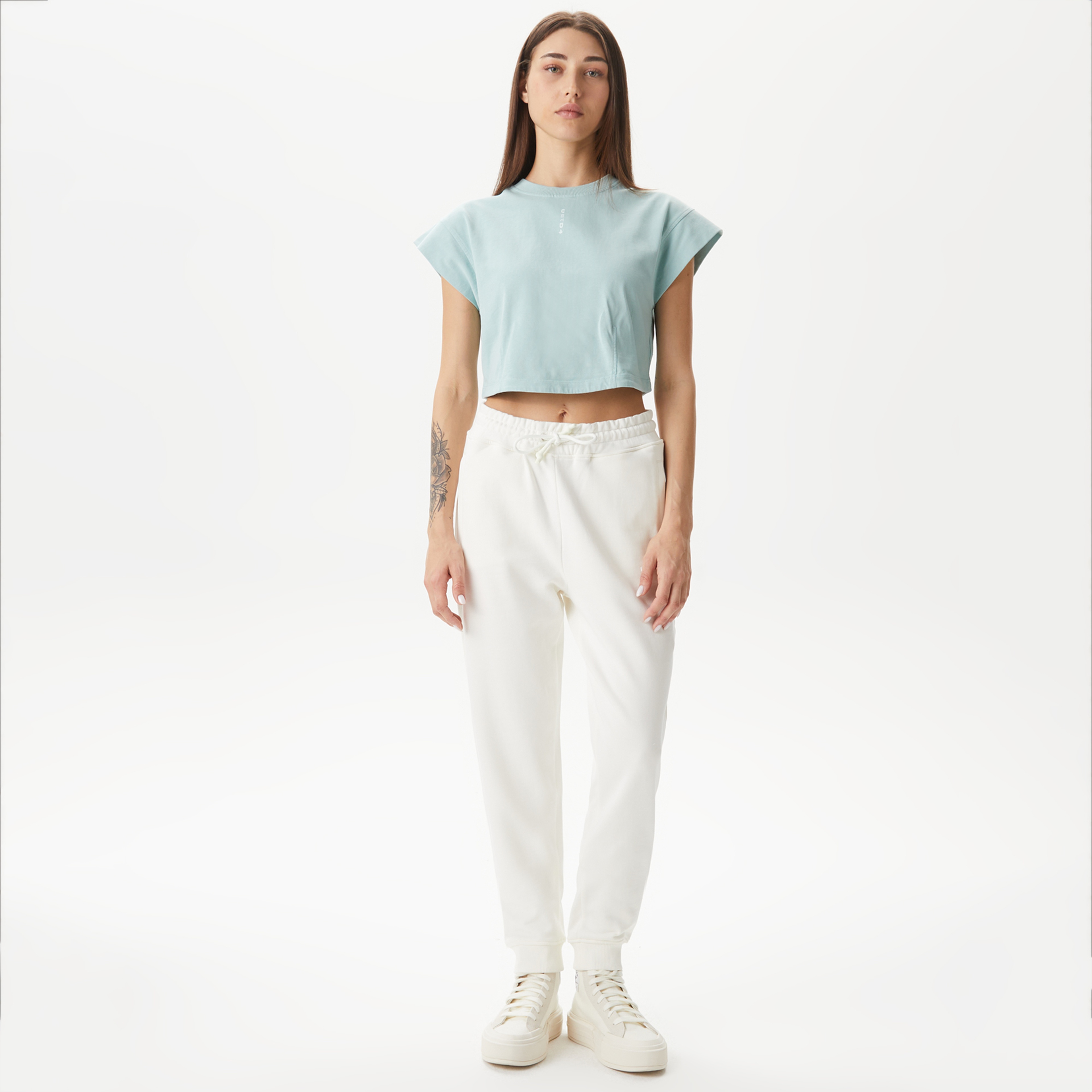 UNITED4 Kadın Mavi Crop T-Shirt