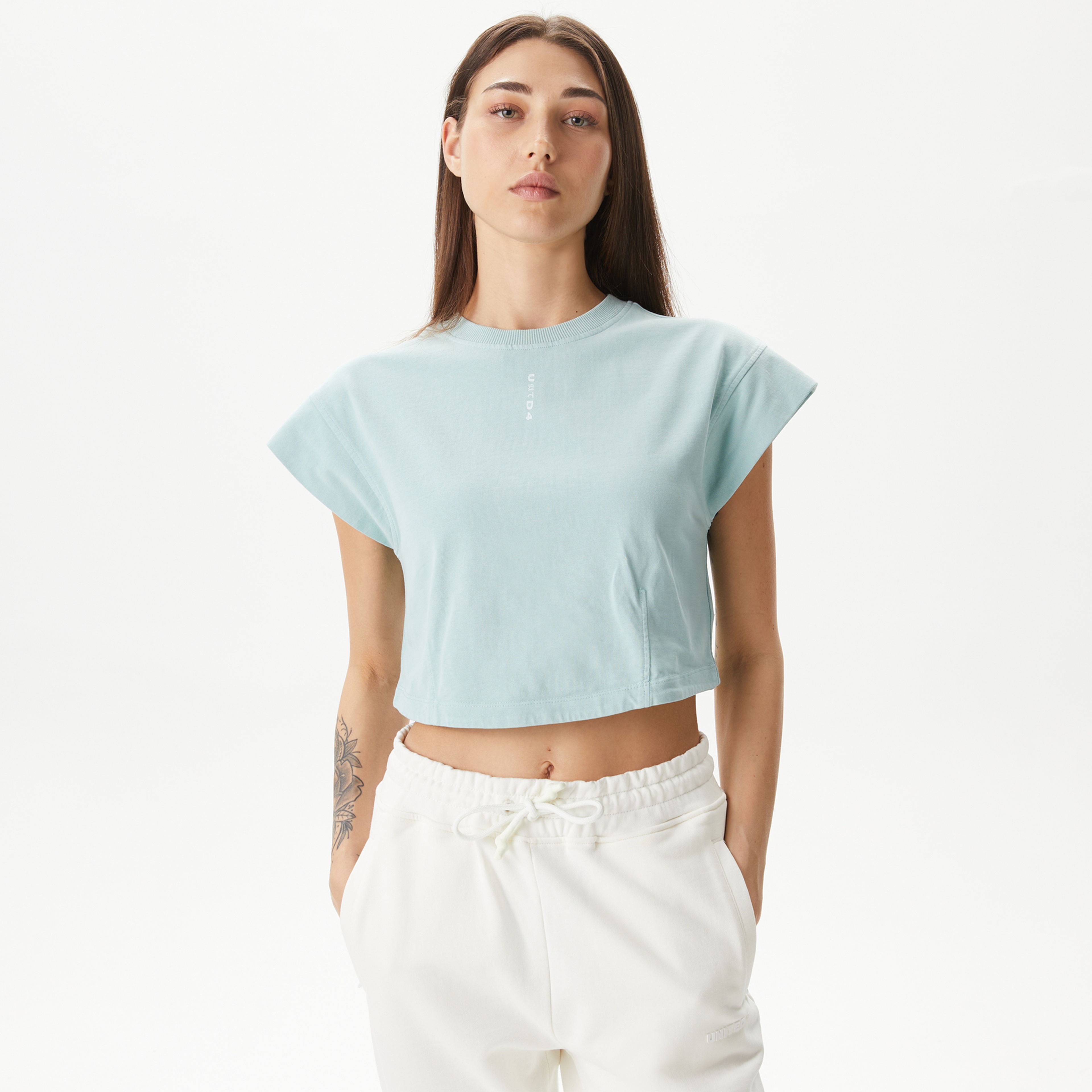 UNITED4 Kadın Mavi Crop T-Shirt