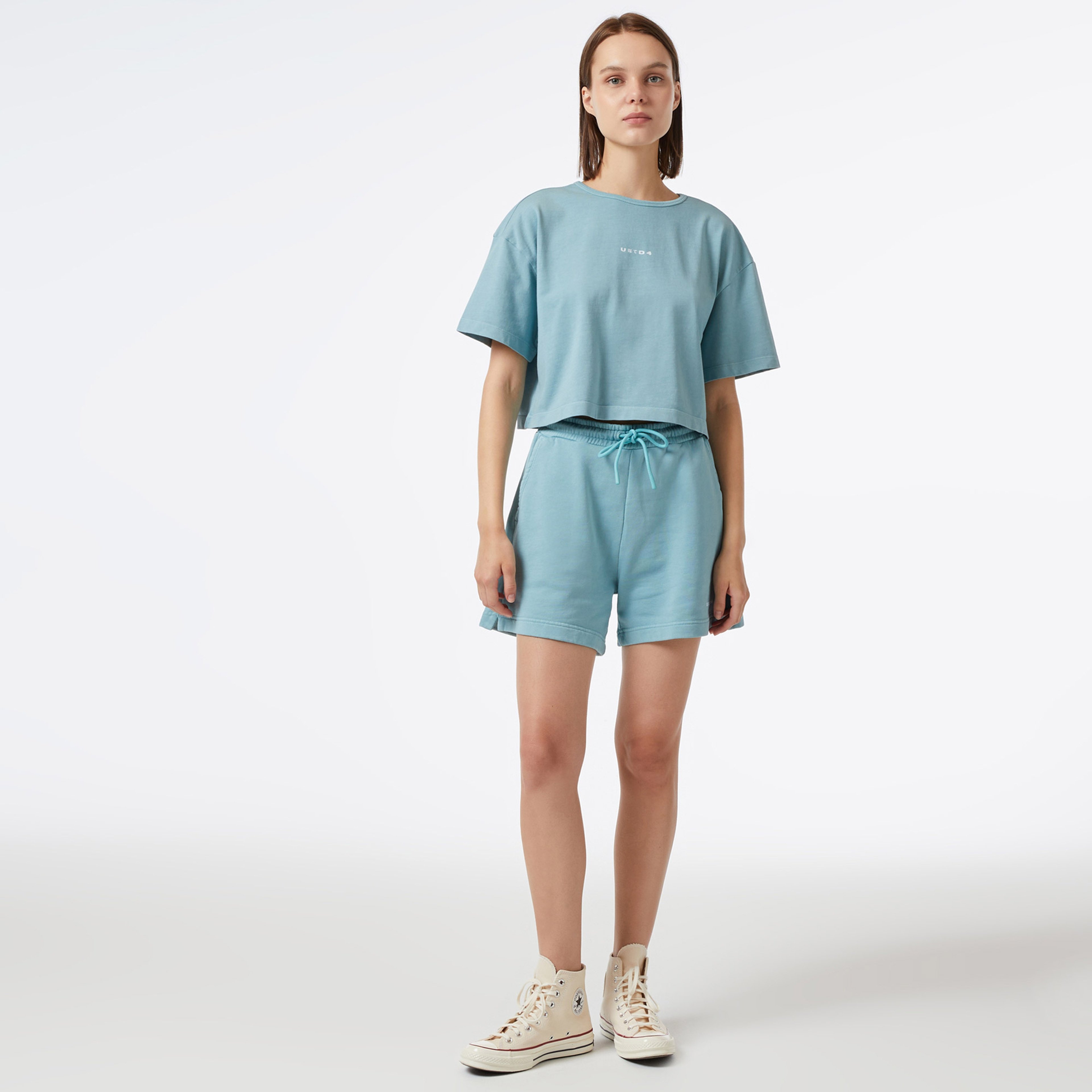 UNITED4 Kadın Mavi Crop T-Shirt