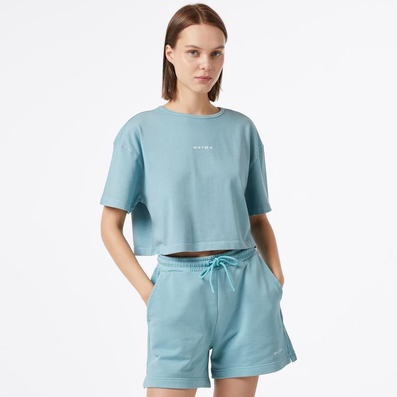 UNITED4 Kadın Mavi Crop T-Shirt