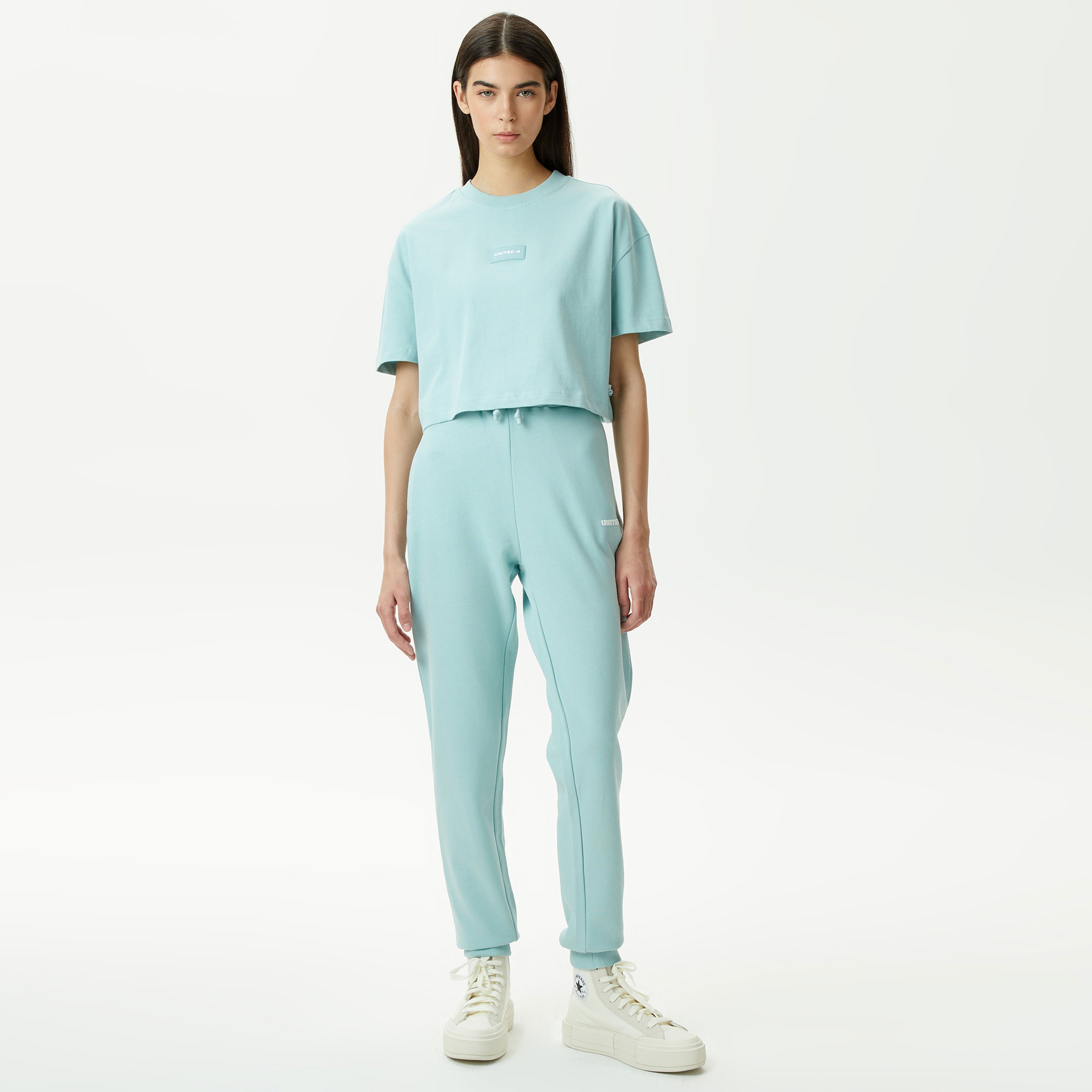 UNITED4 Kadın Mavi Crop T-Shirt