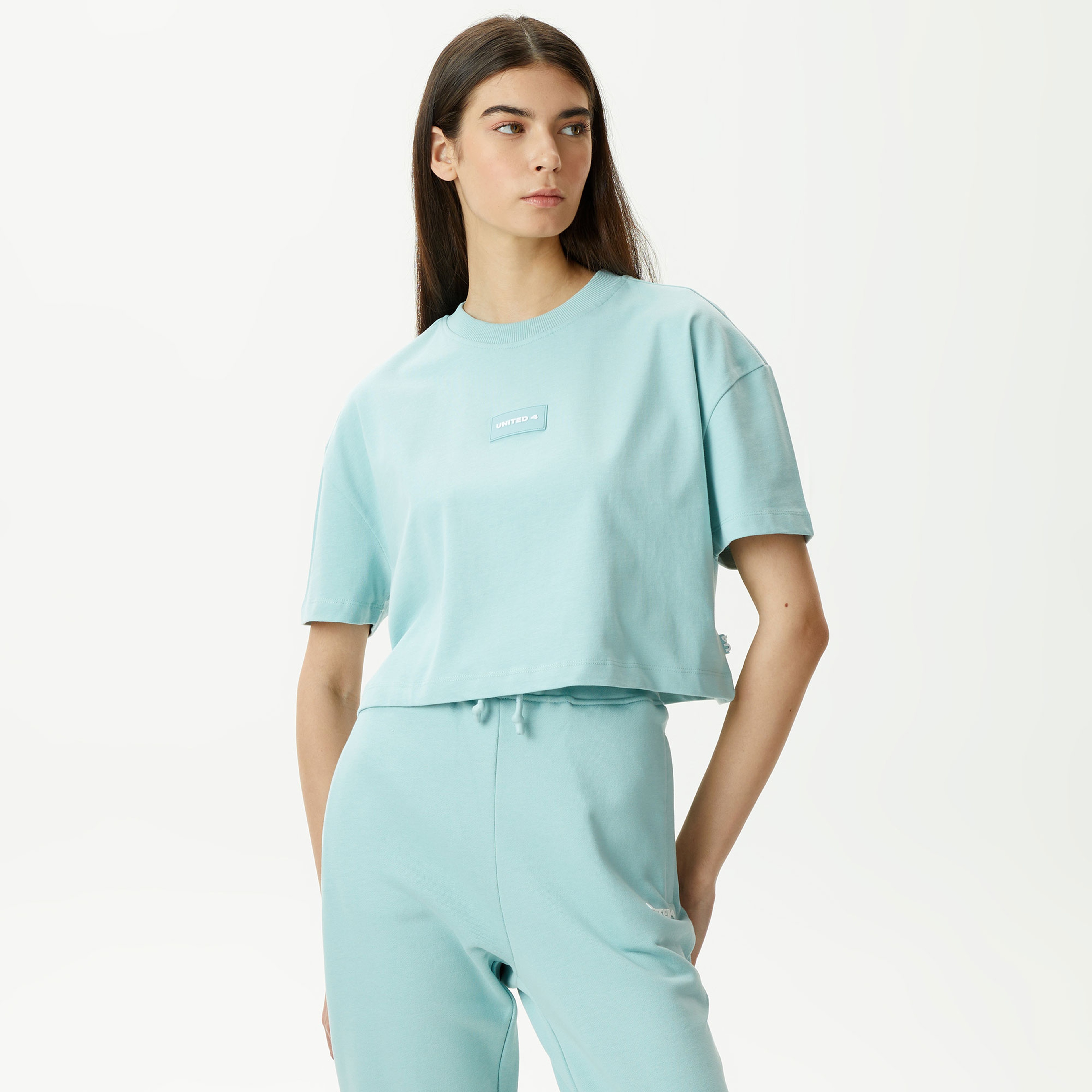 UNITED4 Kadın Mavi Crop T-Shirt
